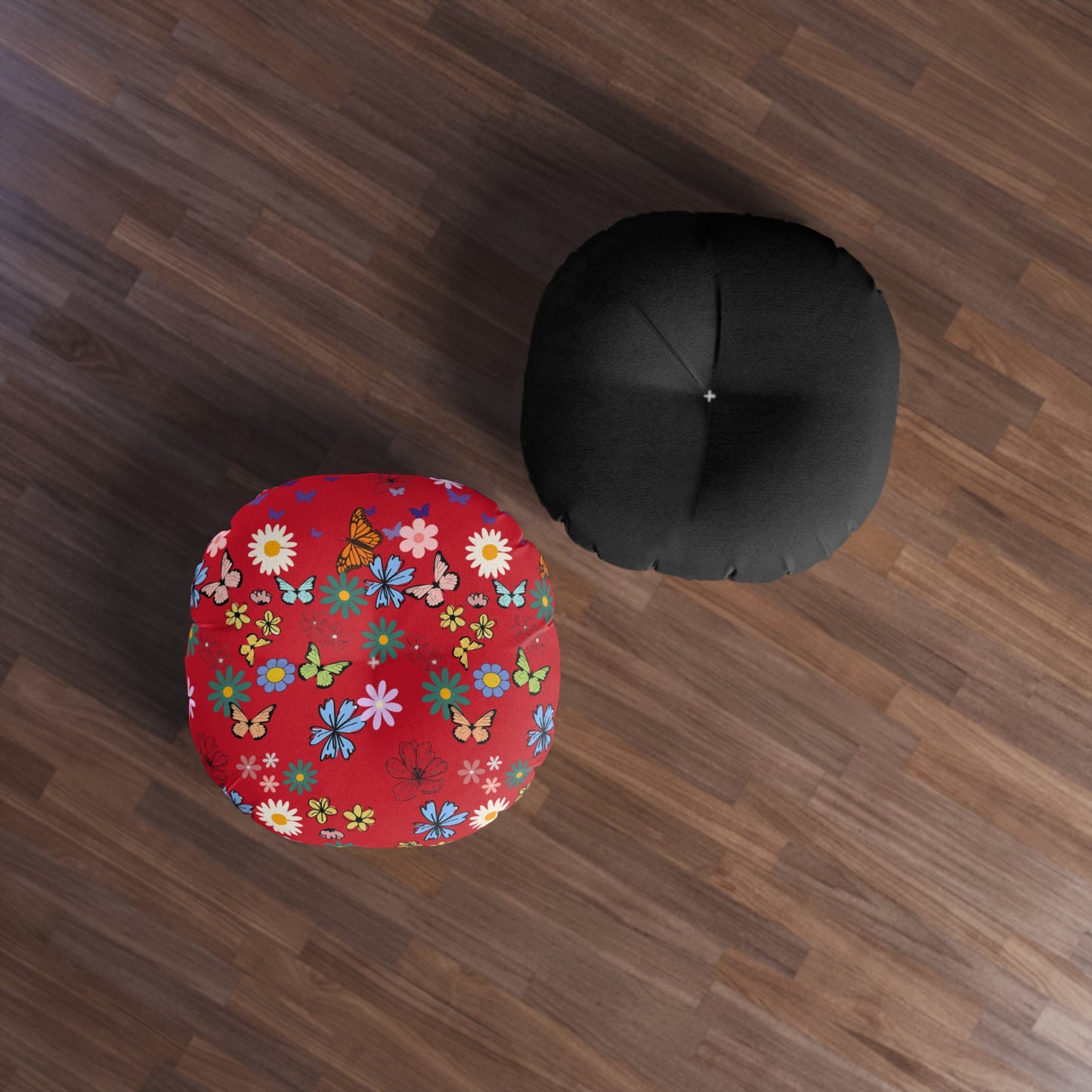 Floral Tufted Floor Pillow - Round Cushion for Cozy Decor