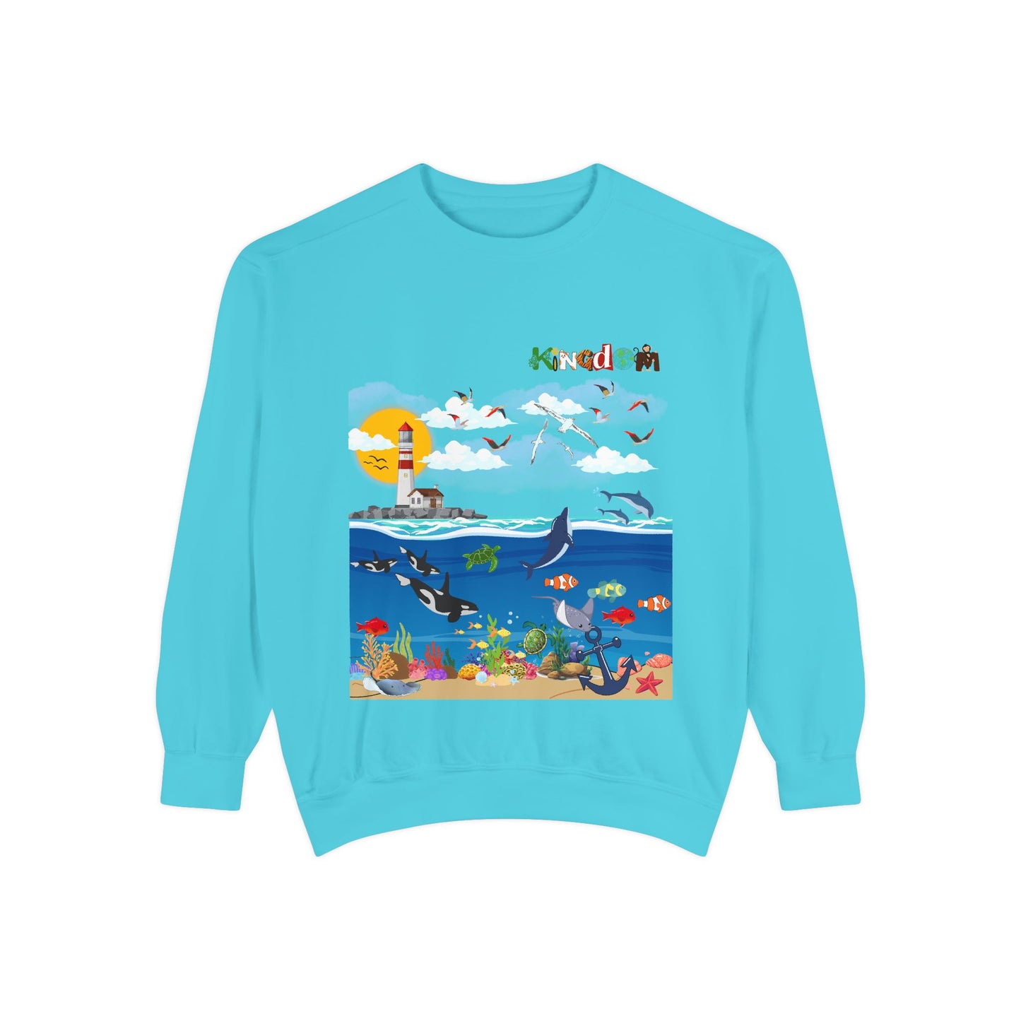 Nautical Dolphins Graphic Sweatshirt, Ocean Life Garment-Dye Jumper, Unisex Crewneck