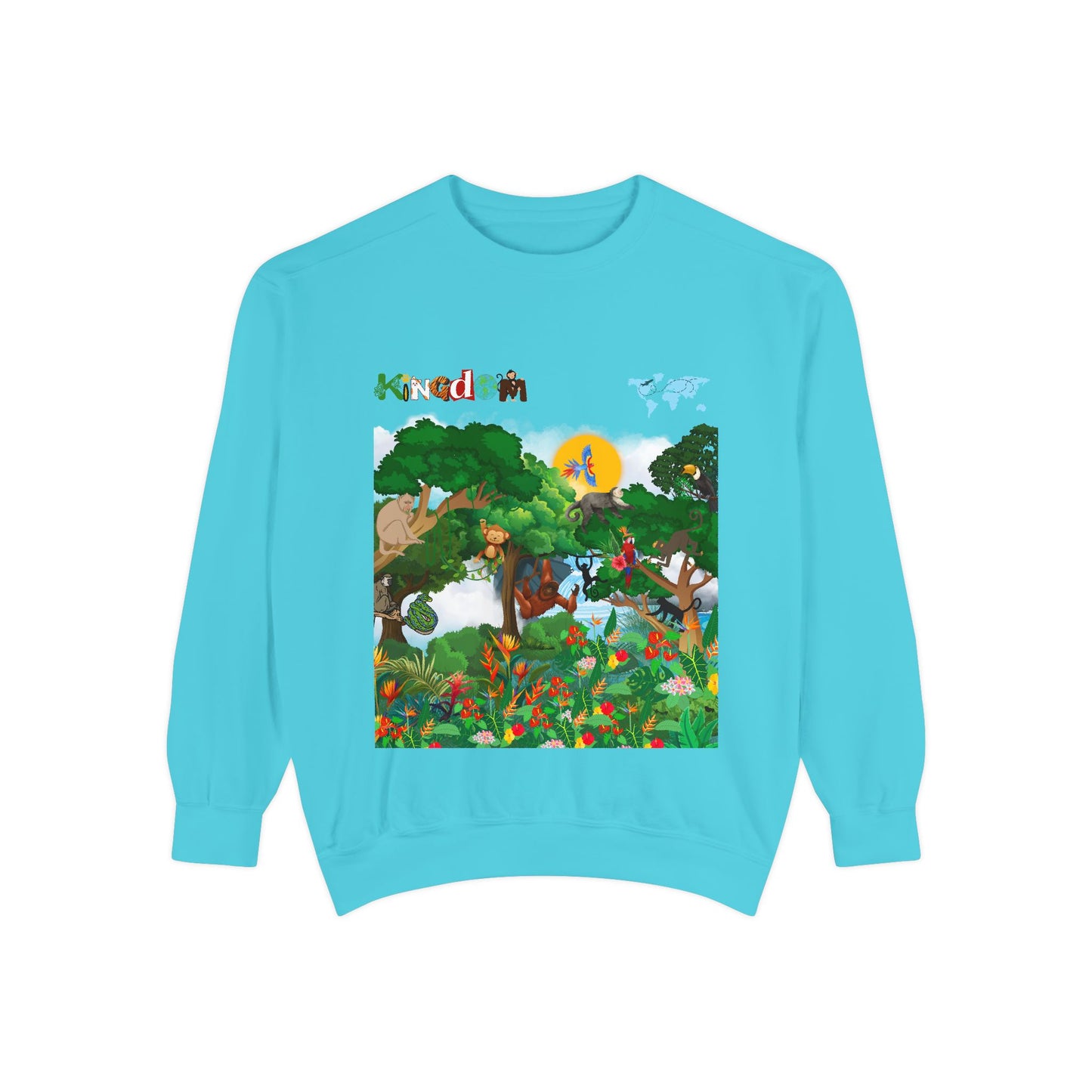 Jungle Theme Unisex Garment-Dyed Sweatshirt, Wild Animals Graphic, Safari Lover Gift