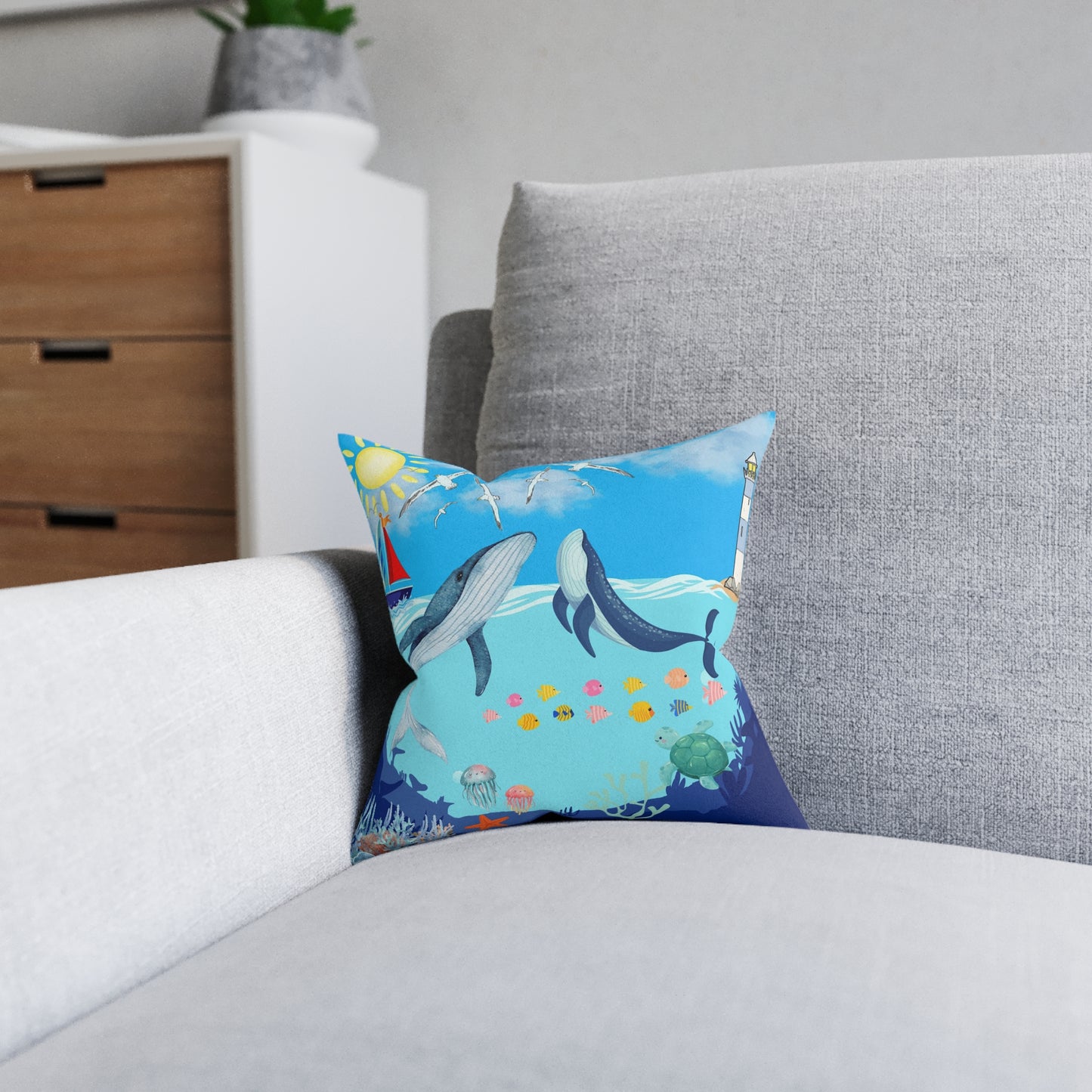Whale Adventure Square Pillow – Coastal Home Decor