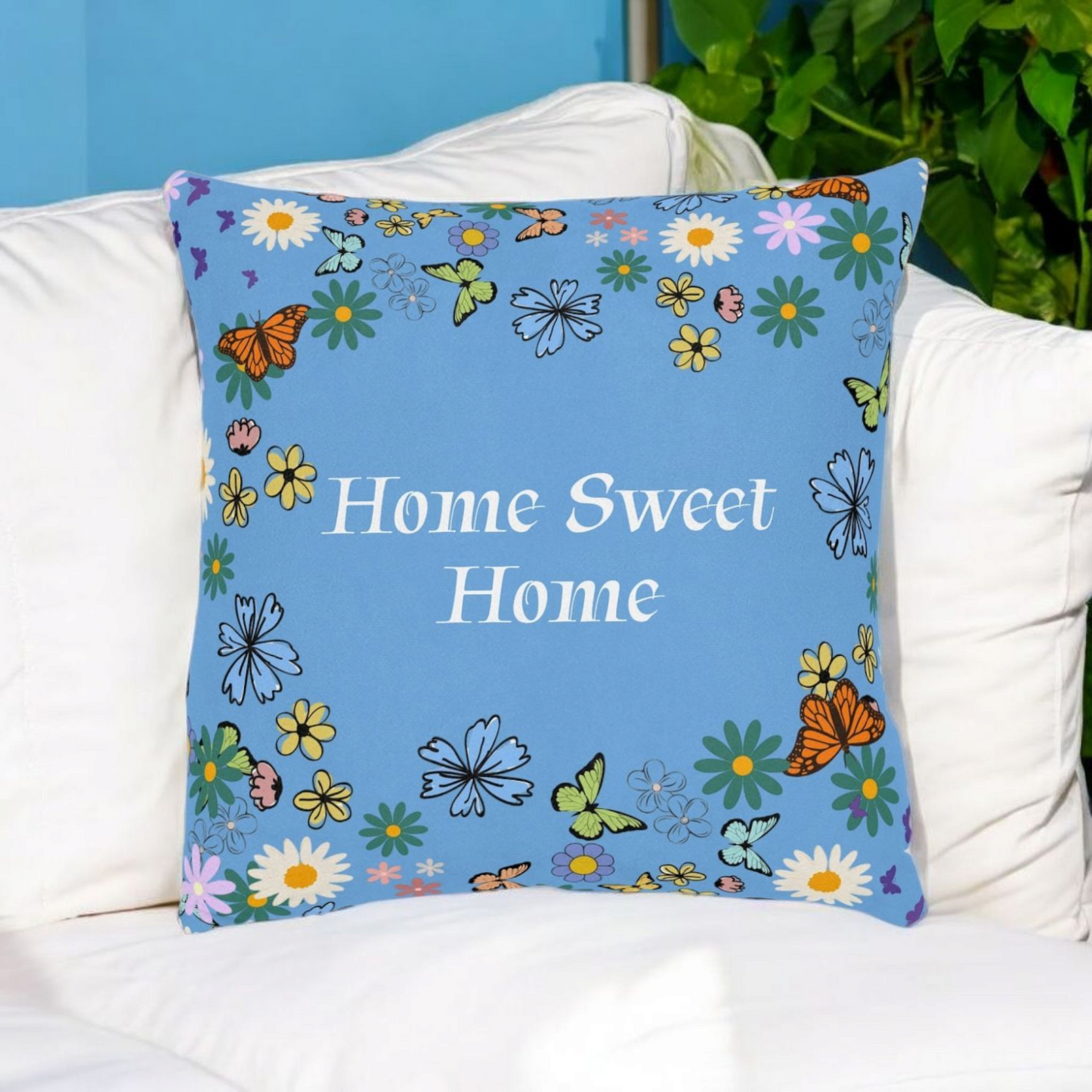 Floral Home Sweet Home Square Pillow - Cozy Decor for Living Room & Bedroom