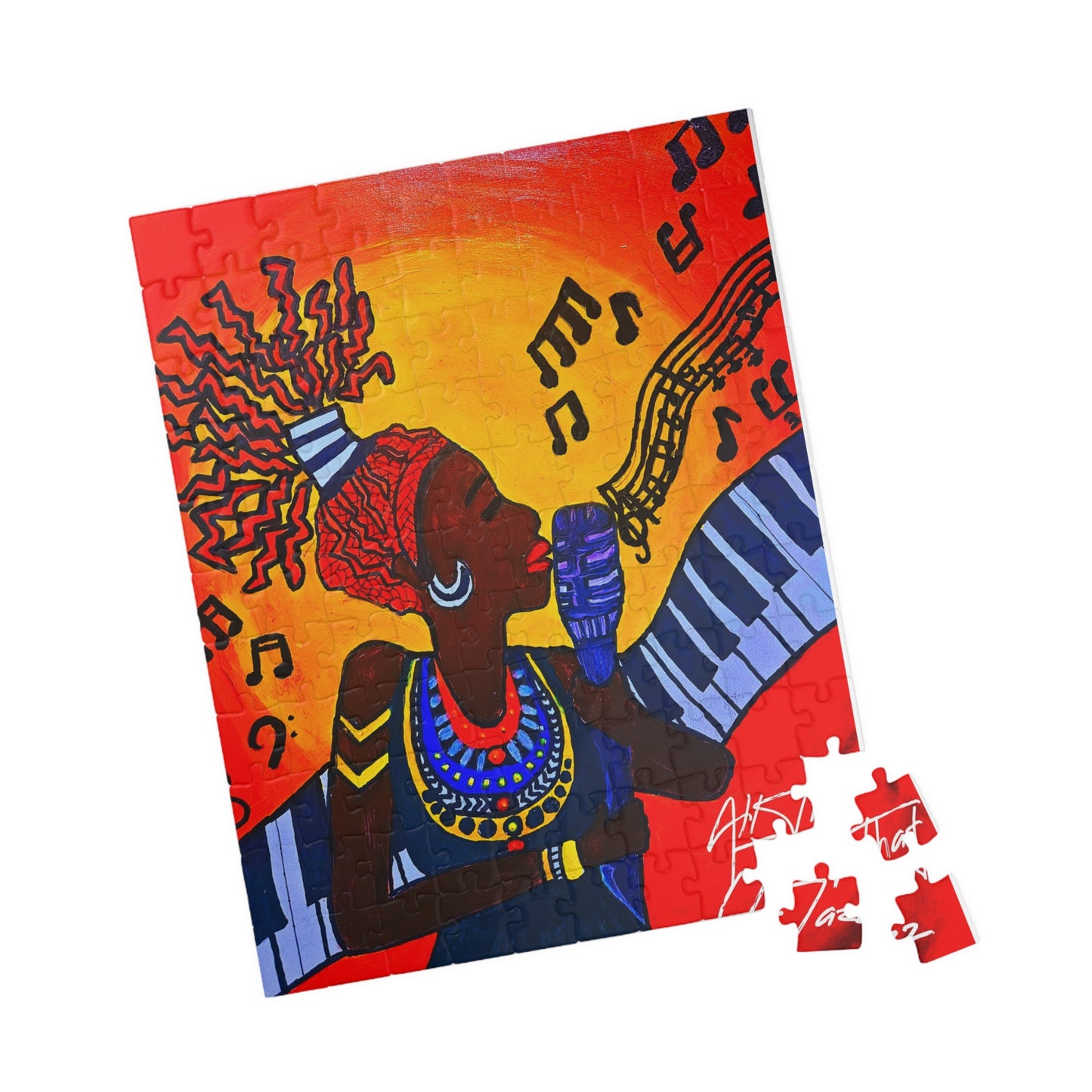 Colorful Jazz Singer Puzzle - Multiple Sizes- Artistic Jigsaw for Music Lovers