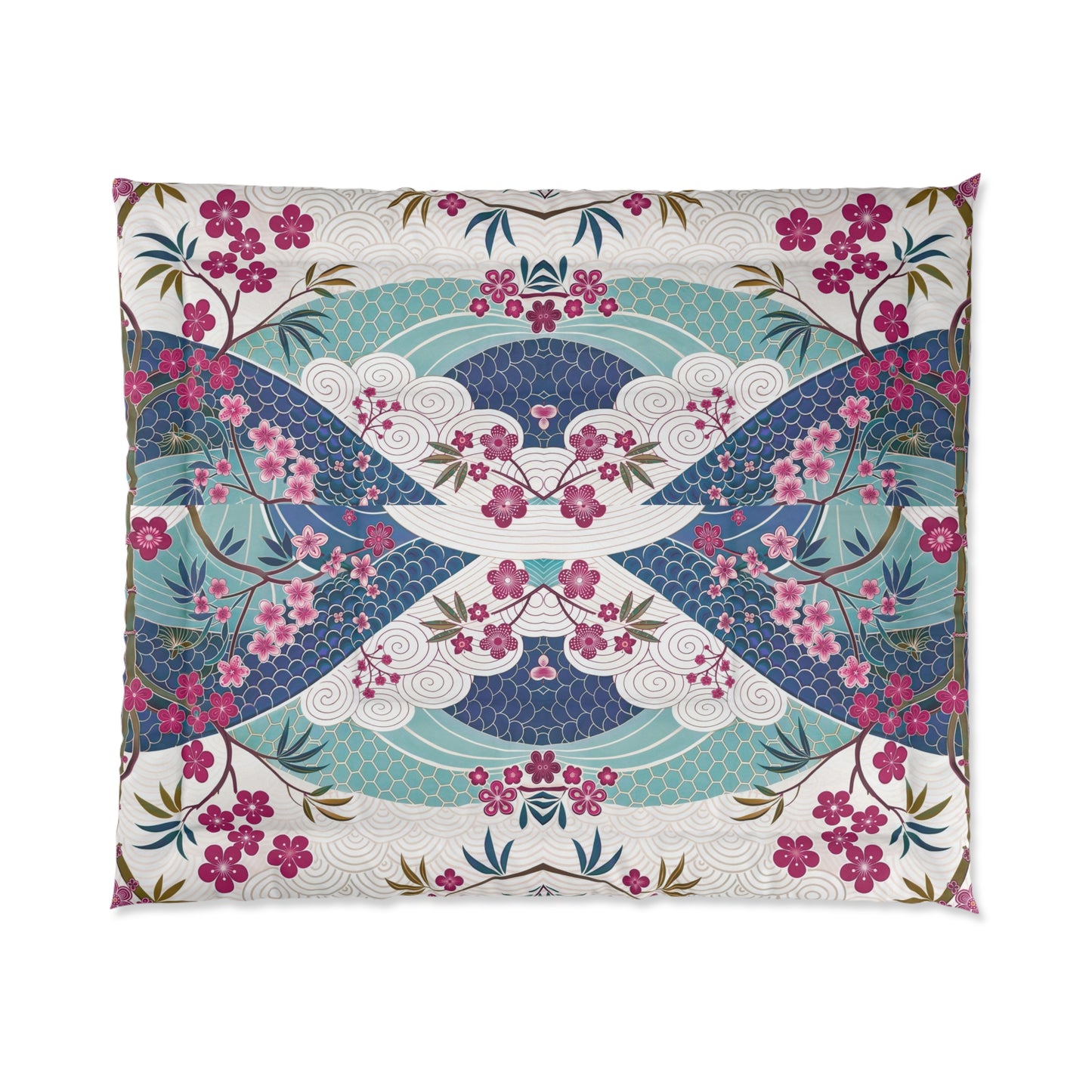 Japanese Floral Inspired Patterned Comforter - Cozy Bedding for Spring Decor