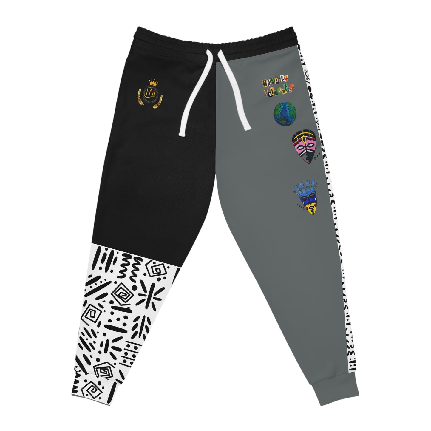 Handcrafted Afro Music Cartoon Art Athletic Joggers, Unisex Sweatpants, African Dance Jogging Pants