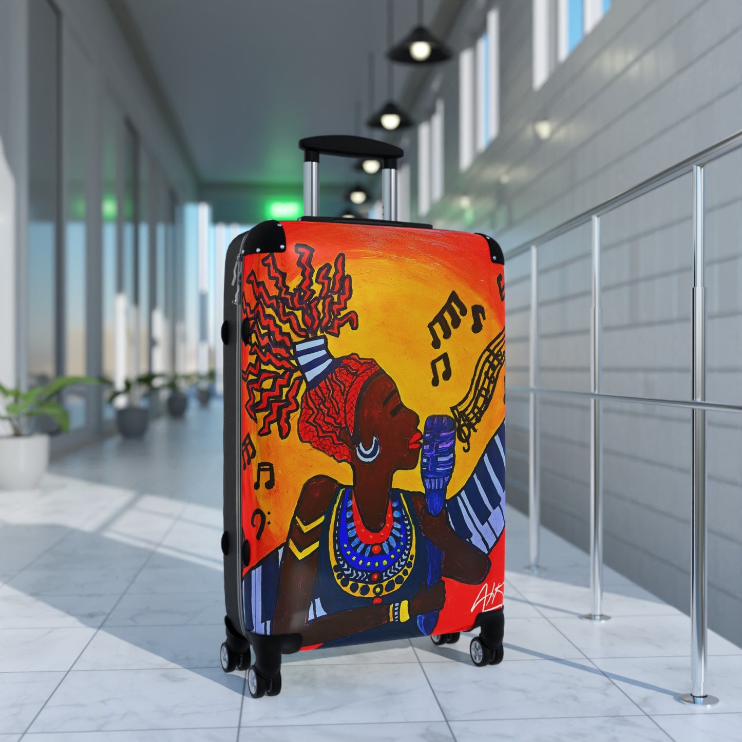 Artistic Travel Suitcase - Vibrant African Music Design