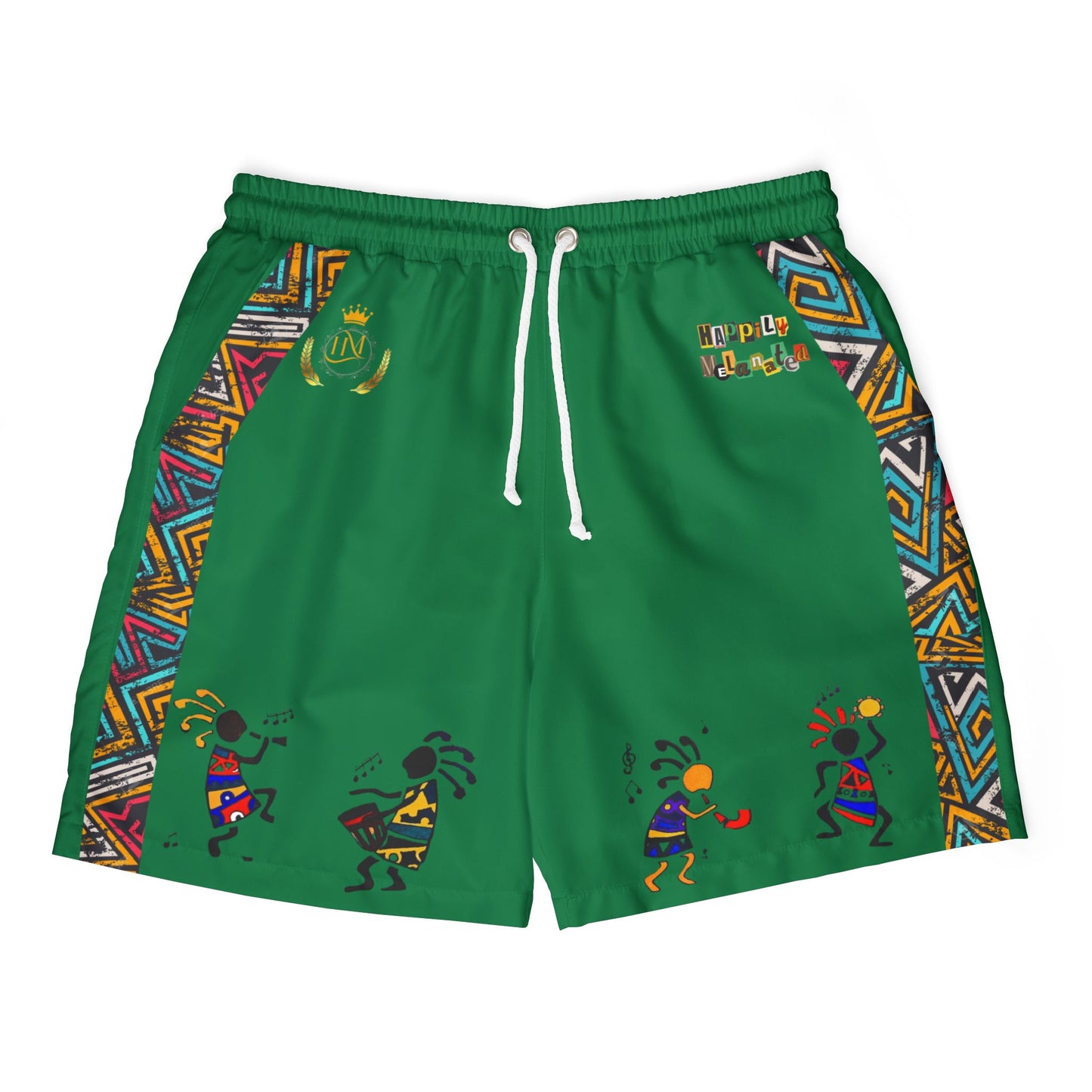 Unisex Afro Music Swim Shorts with Colorful Tribal Prints, Summer Beachwear
