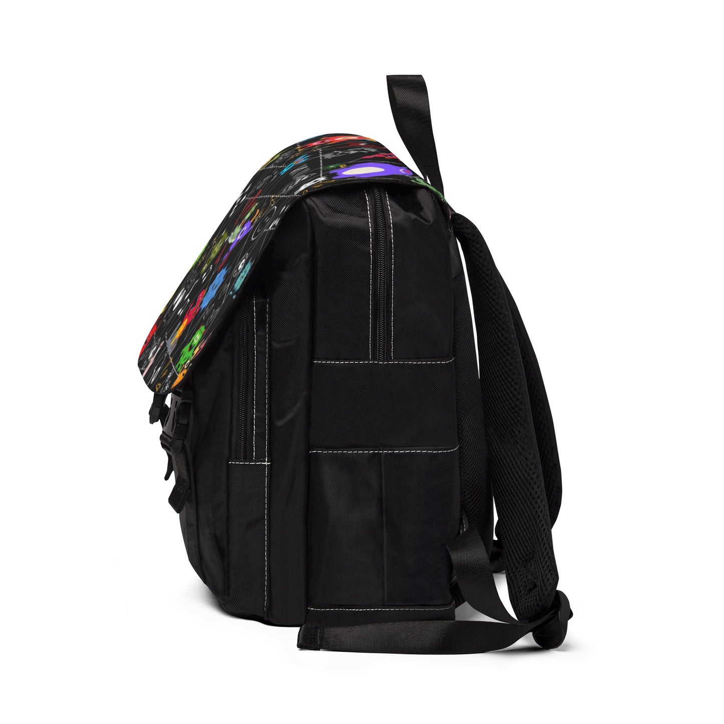 Monsters Cartoon Graphic Backpack — Colorful Shoulder Bag