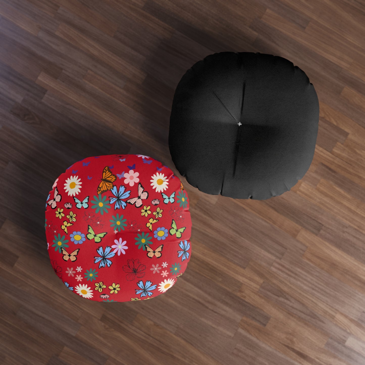 Floral Tufted Floor Pillow - Round Cushion for Cozy Decor