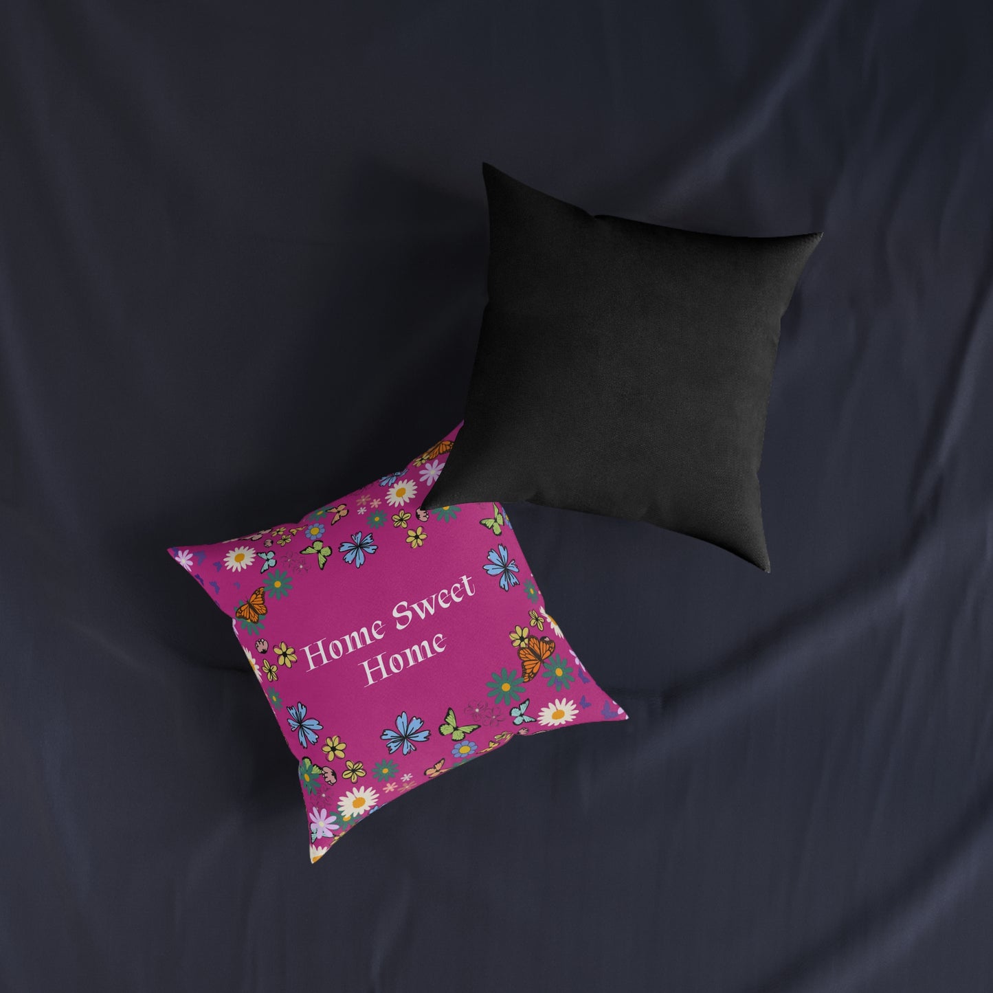 Floral Home Sweet Home Square Pillow - Cozy Decor for Living Room & Bedroom