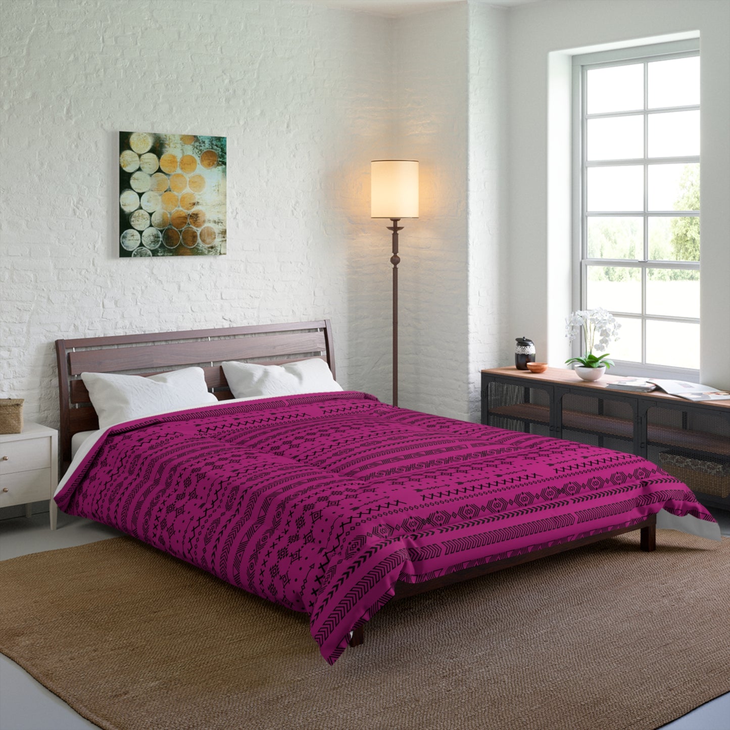 Afro Geometric Comforter, Cozy Blanket for Home Decor, Boho Style Bedding