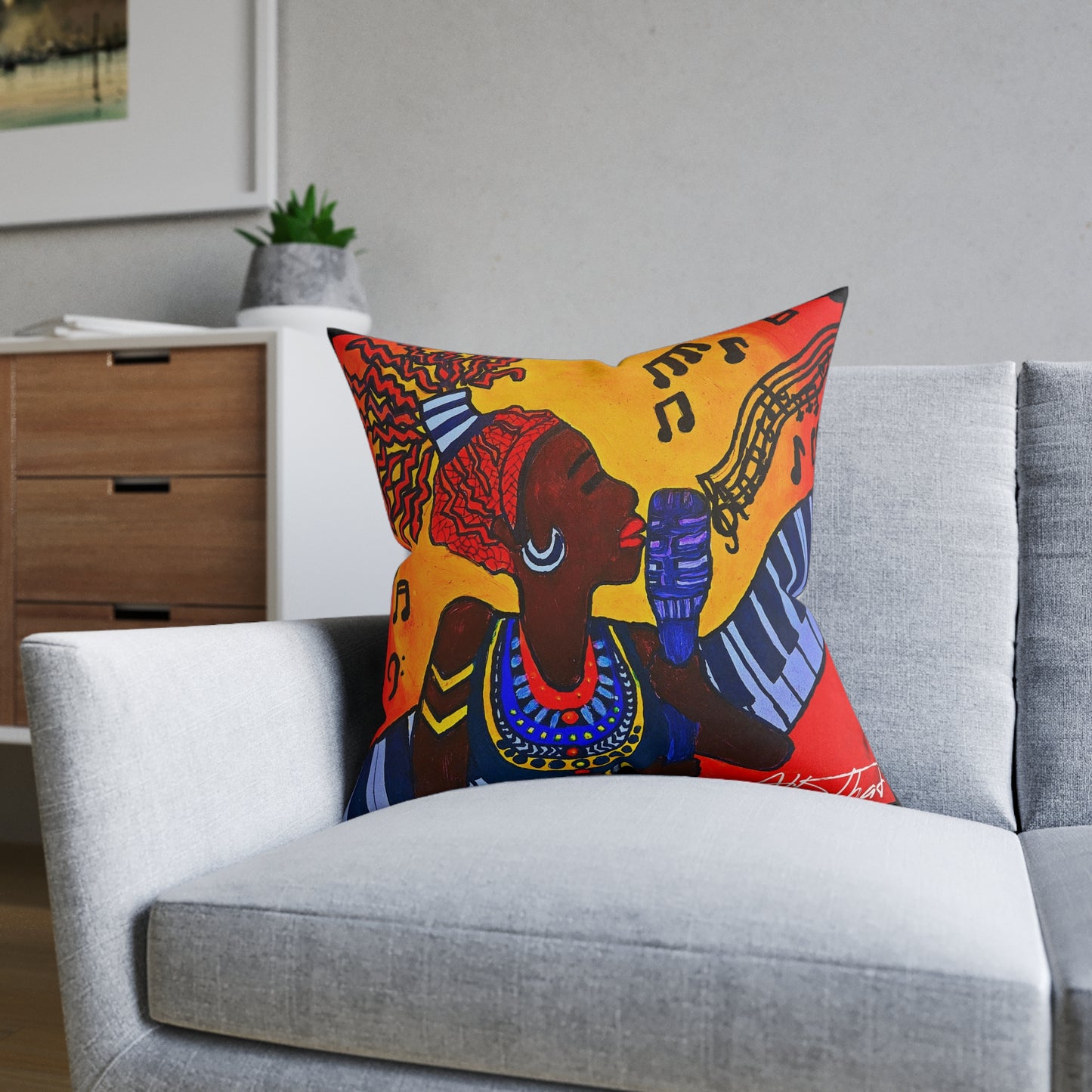 Musical Vibes Square Pillow | Colorful African American Art | Home Decor & Gifts