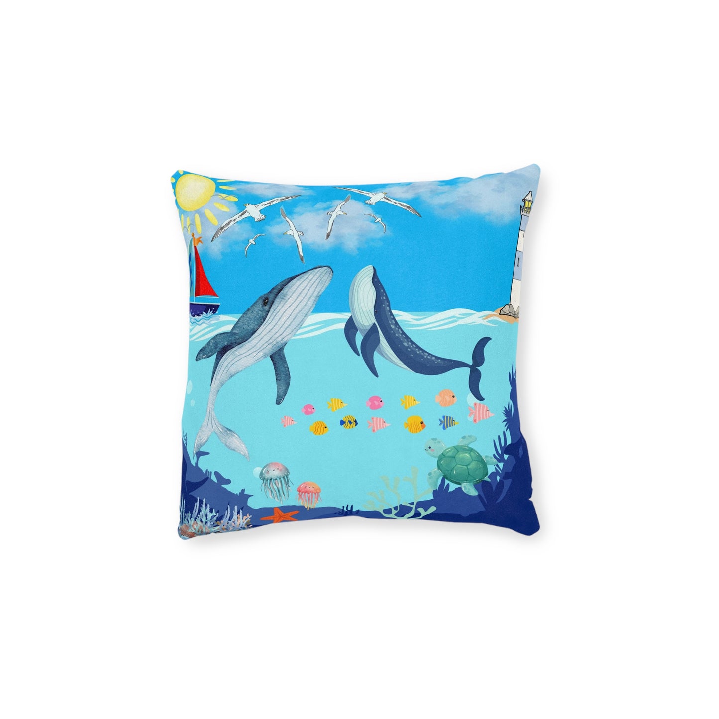 Whale Adventure Square Pillow – Coastal Home Decor