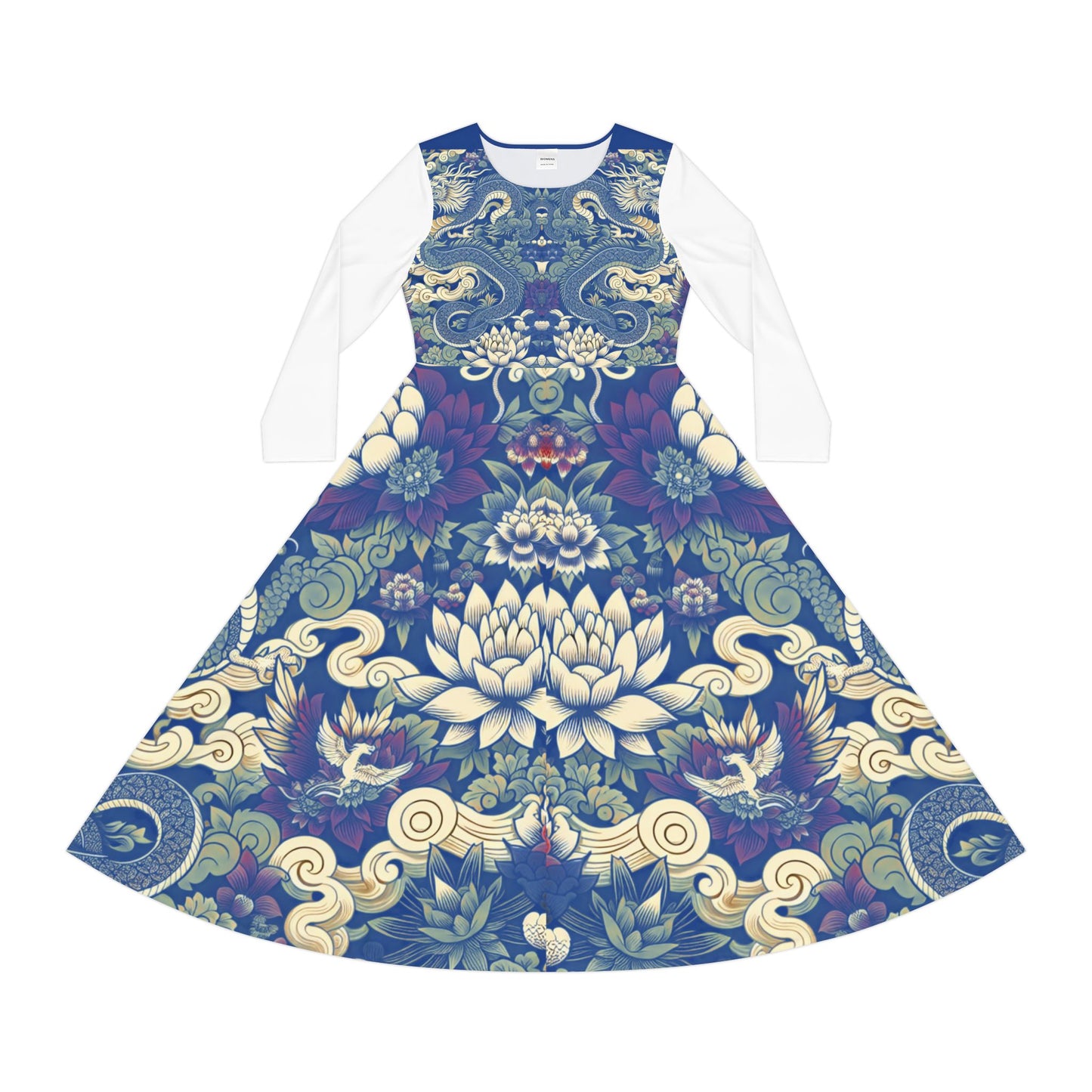Unique Elegant Floral Print Long Sleeve Dance Dress, Perfect for Parties, Comfortable Fit
