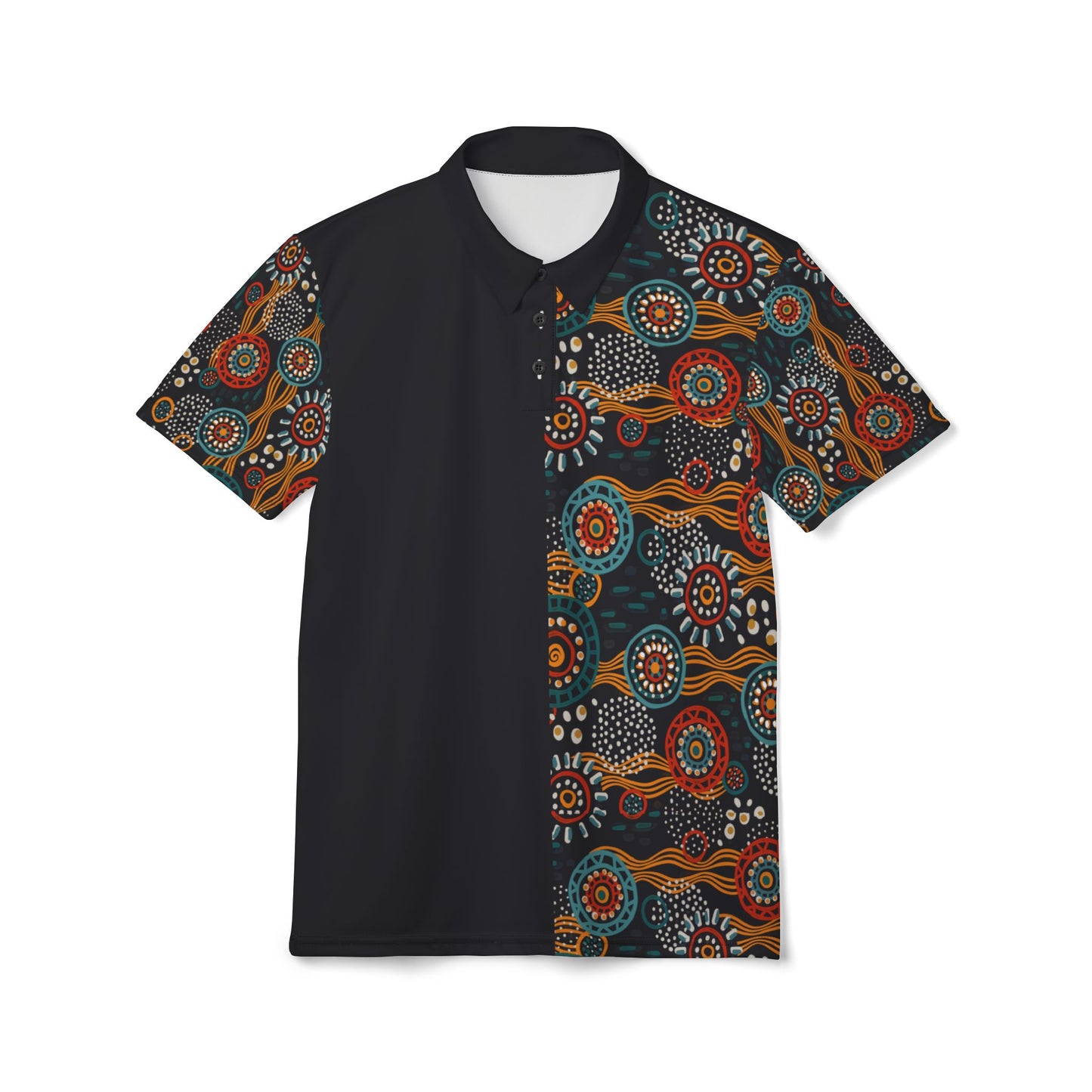 Half-&-Half Tribal Print Polo Shirt — Colorful Aboriginal-Inspired Design