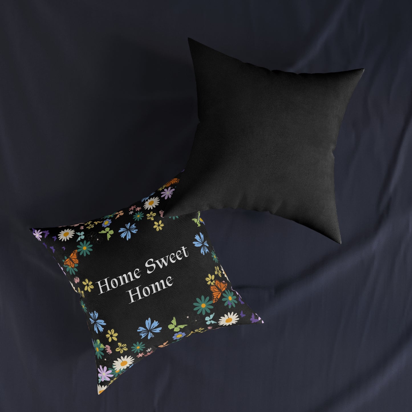 Floral Home Sweet Home Square Pillow - Cozy Decor for Living Room & Bedroom
