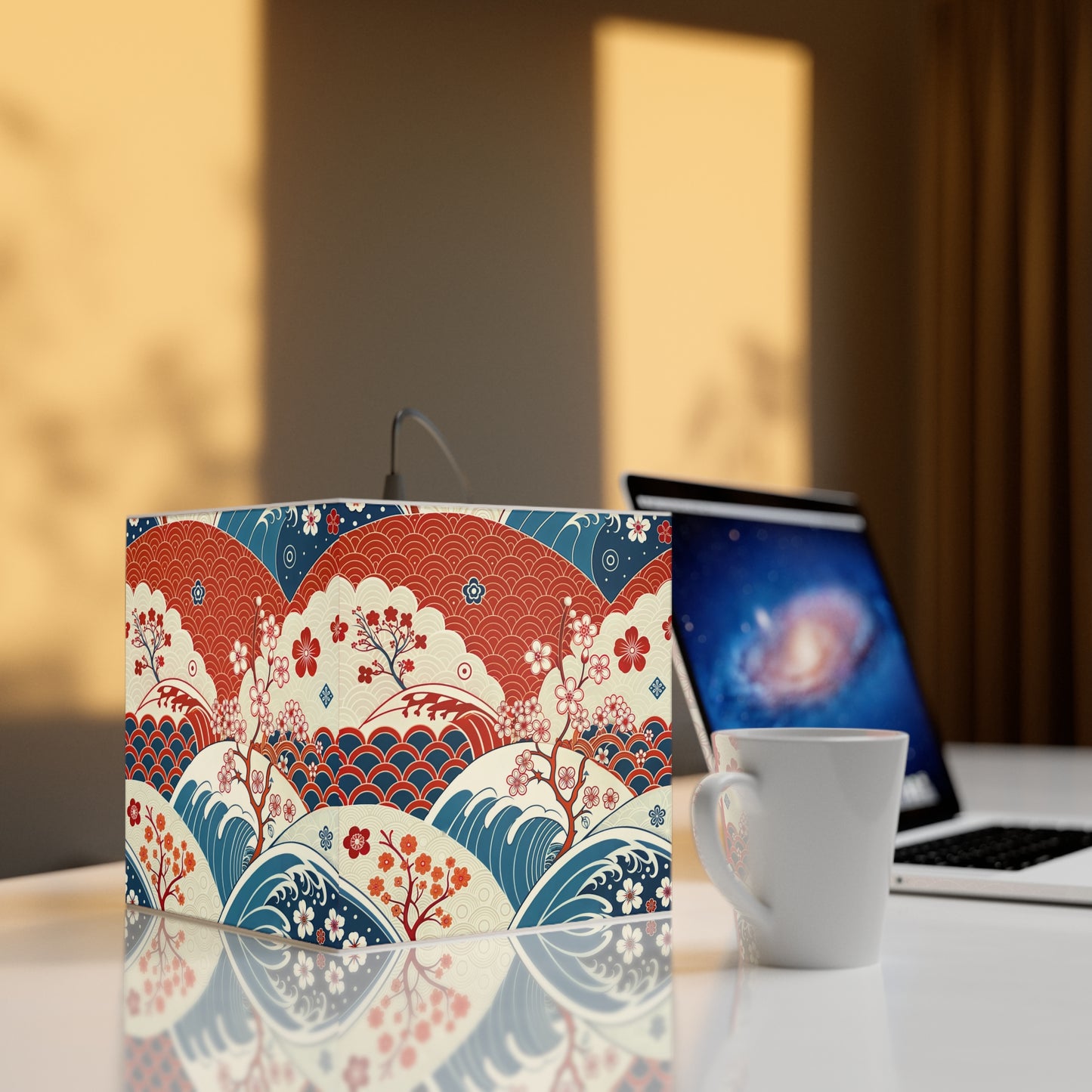 Japanese Wave & Cherry Blossom Light Cube Lamp