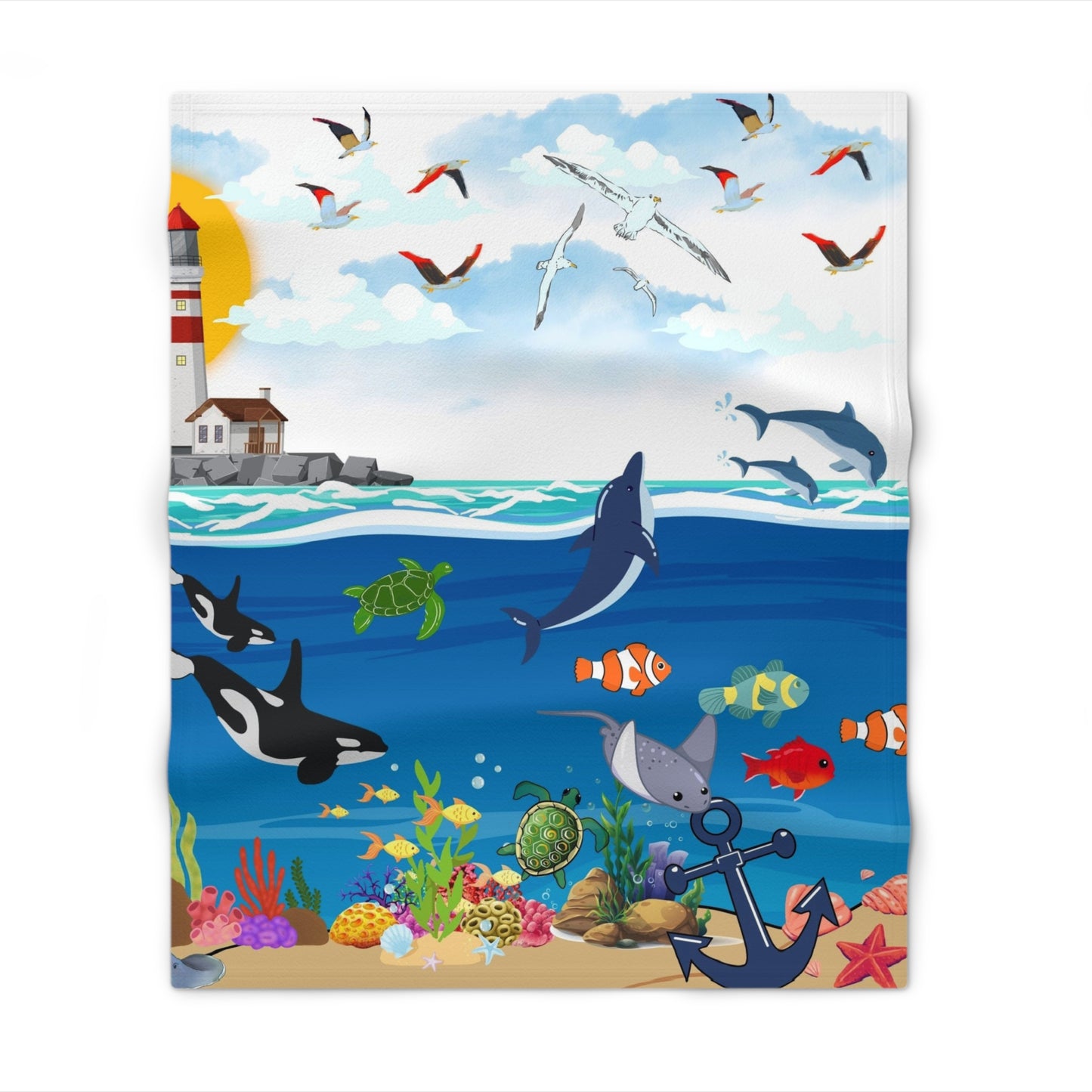 Ocean Adventure Throw Blanket, Cozy Marine Life Blanket, Nautical Home Decor