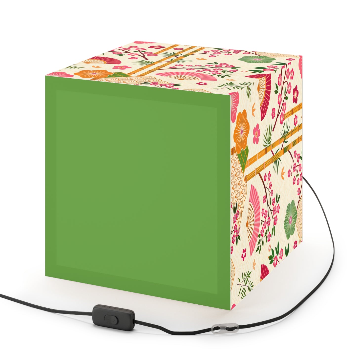 Japanese Floral Cube Lamp — Sakura Fans & Bamboo Light Cube