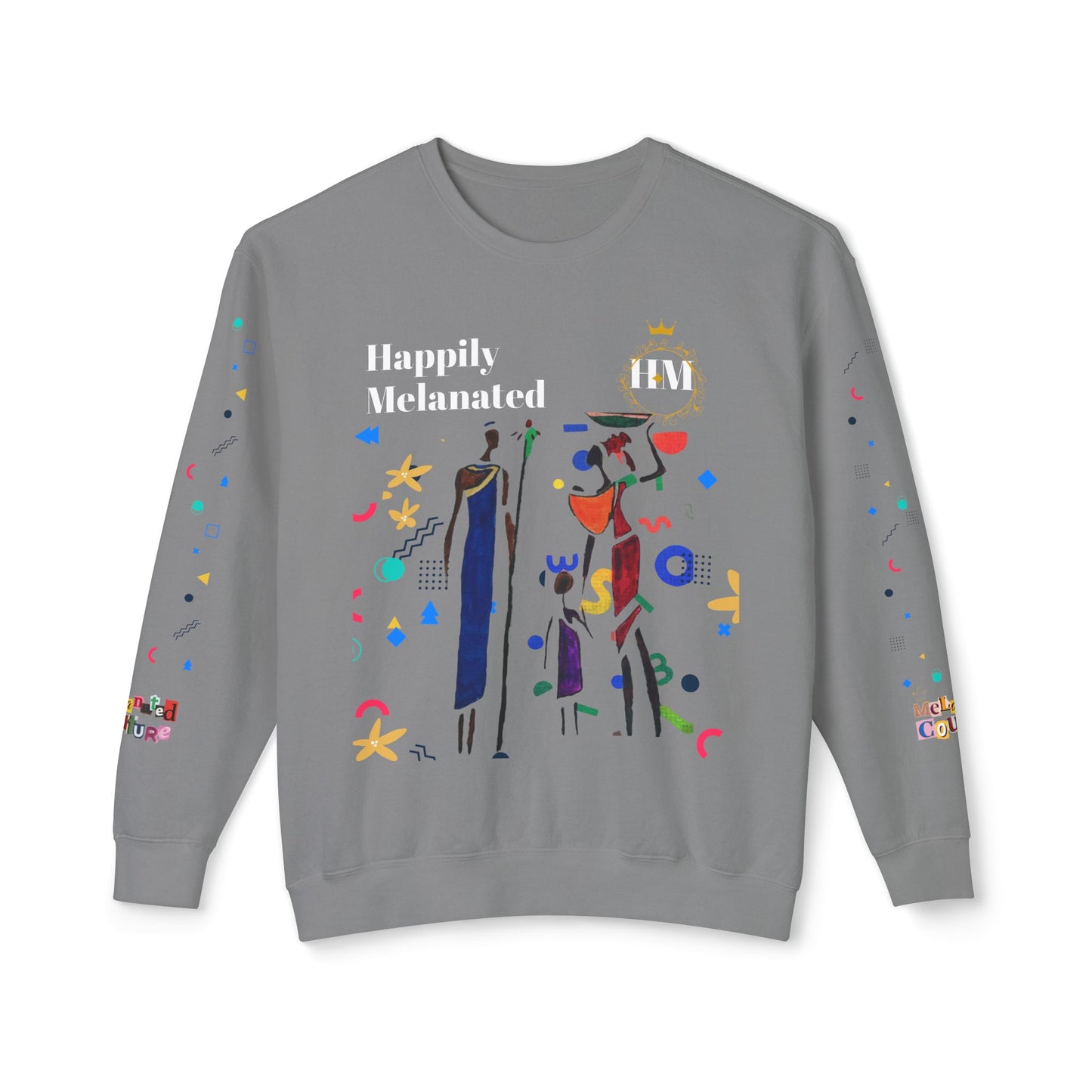 Bold Ethnic Unisex Light Weight Crewneck, Hand-drawn Tribal Family Doodle Design