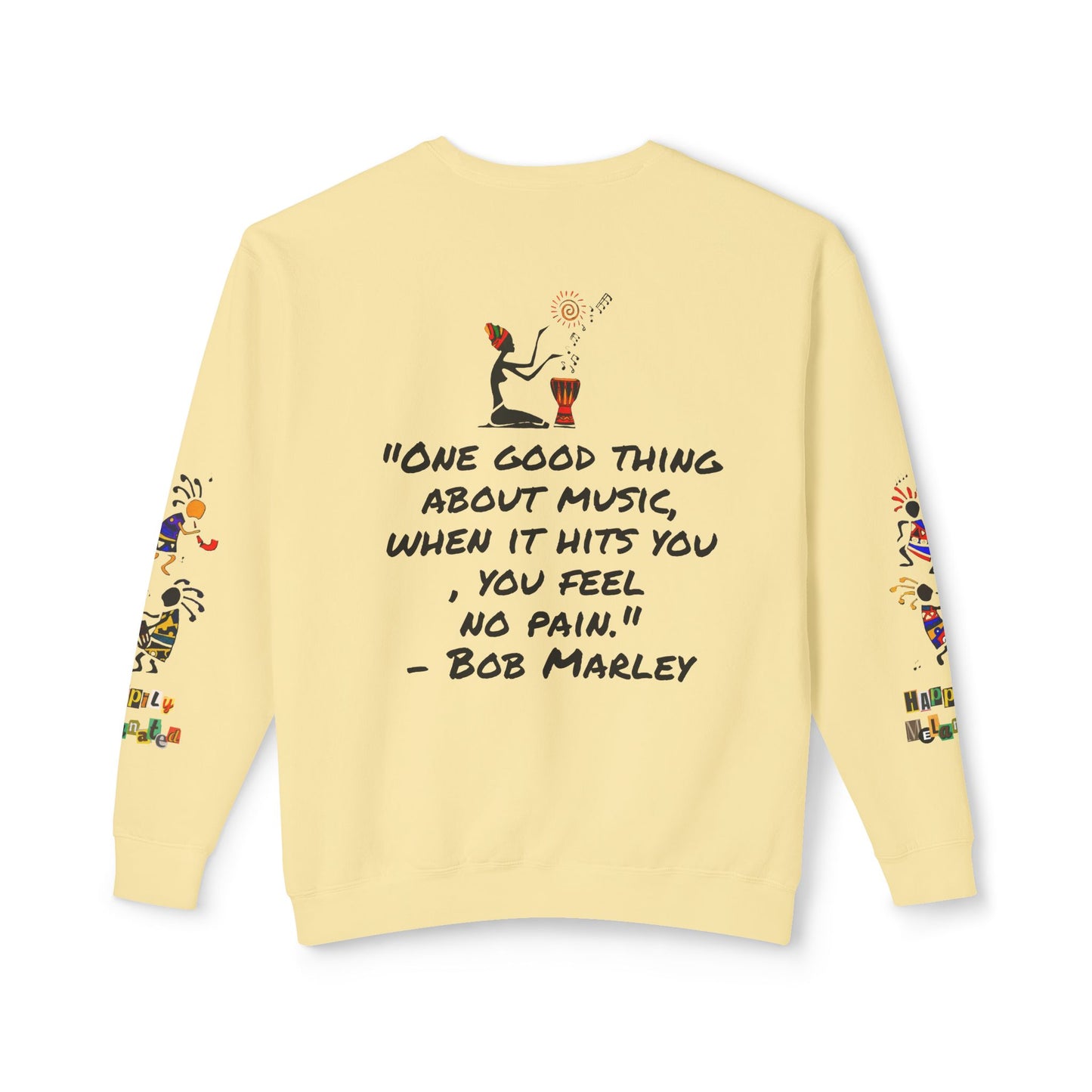 Hand-Drawn Afro Music Graphic Sweatshirt - Unisex Lightweight Crewneck