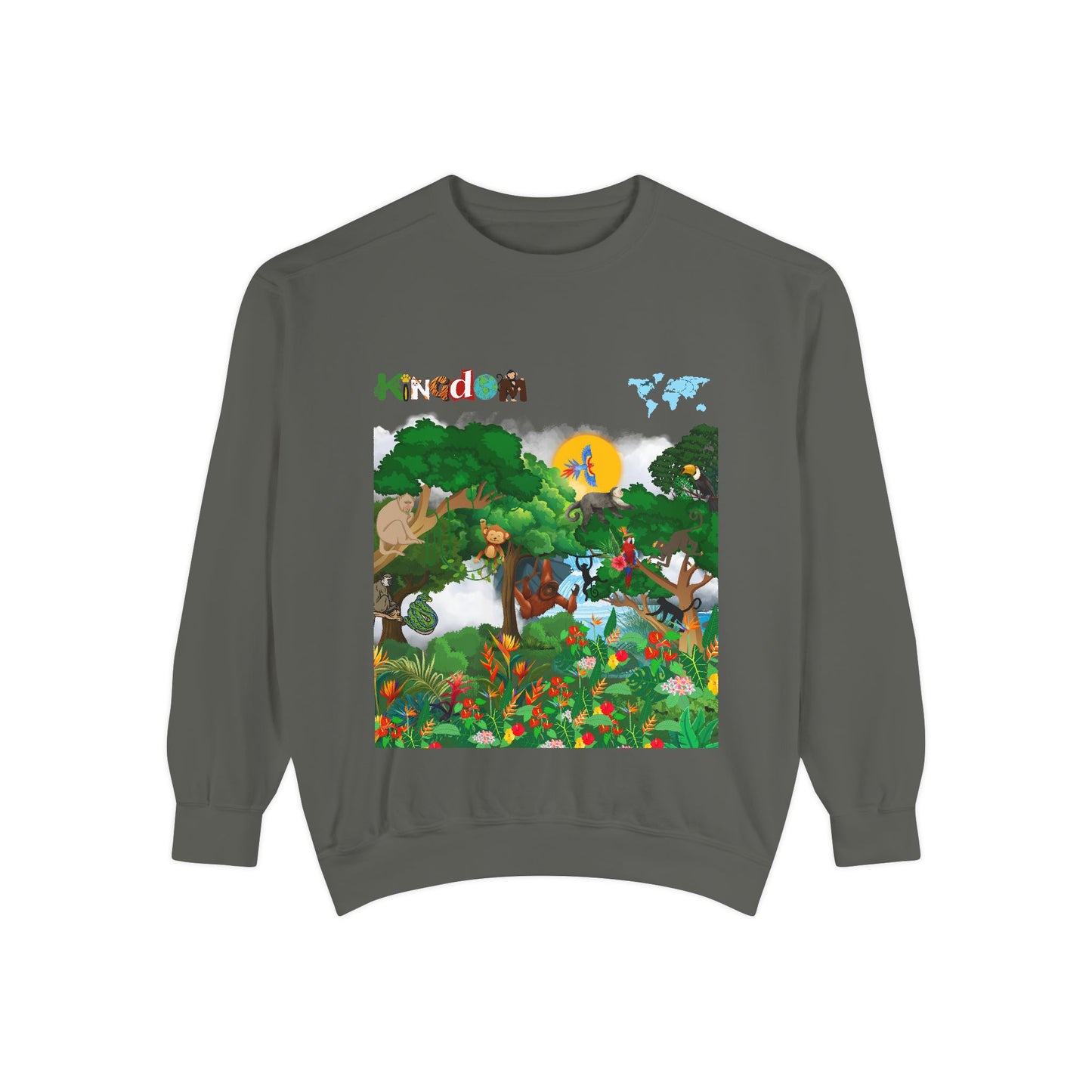 Jungle Theme Unisex Garment-Dyed Sweatshirt, Wild Animals Graphic, Safari Lover Gift