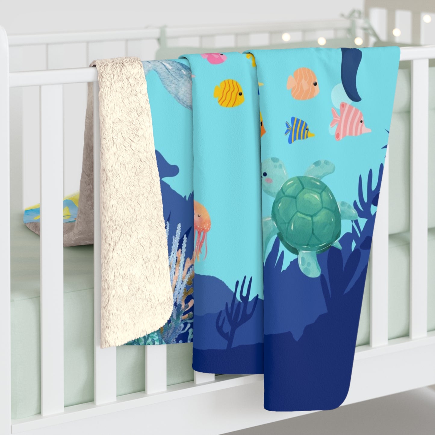Sherpa Fleece Blanket - Ocean Vibes Whale Design Throw