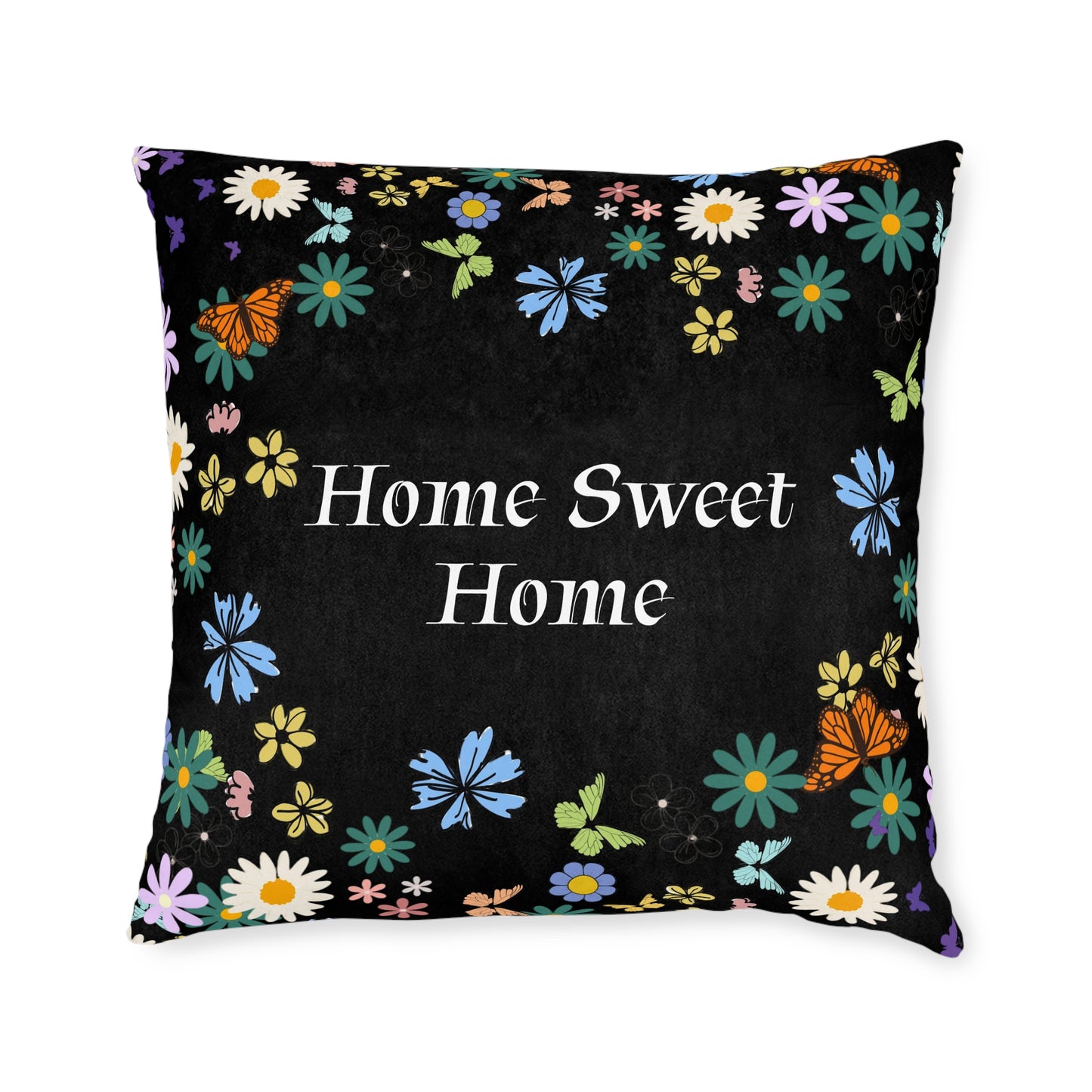 Floral Home Sweet Home Square Pillow - Cozy Decor for Living Room & Bedroom