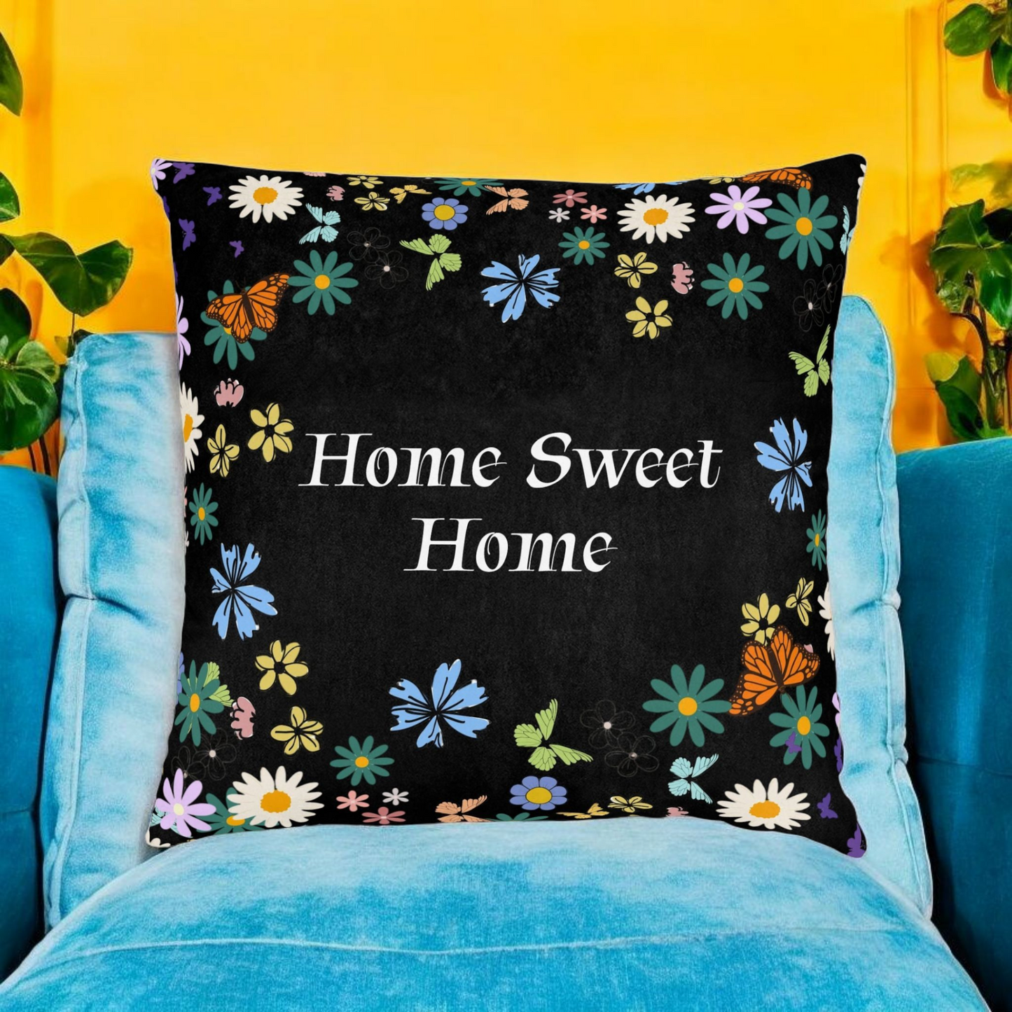 Floral Home Sweet Home Square Pillow - Cozy Decor for Living Room & Bedroom