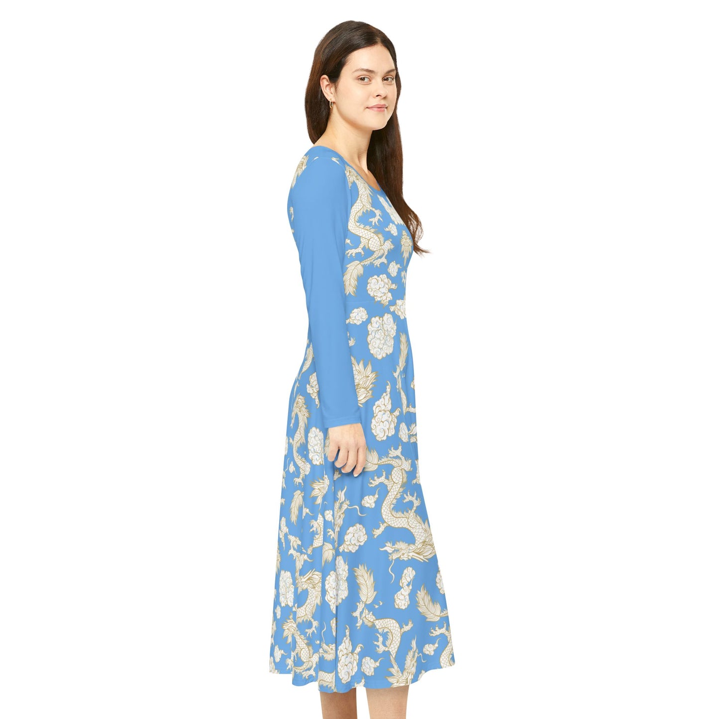 Beautiful Dragon Print Long Sleeve Dance Dress | Boho Style, Dance Wear, Vintage Inspired