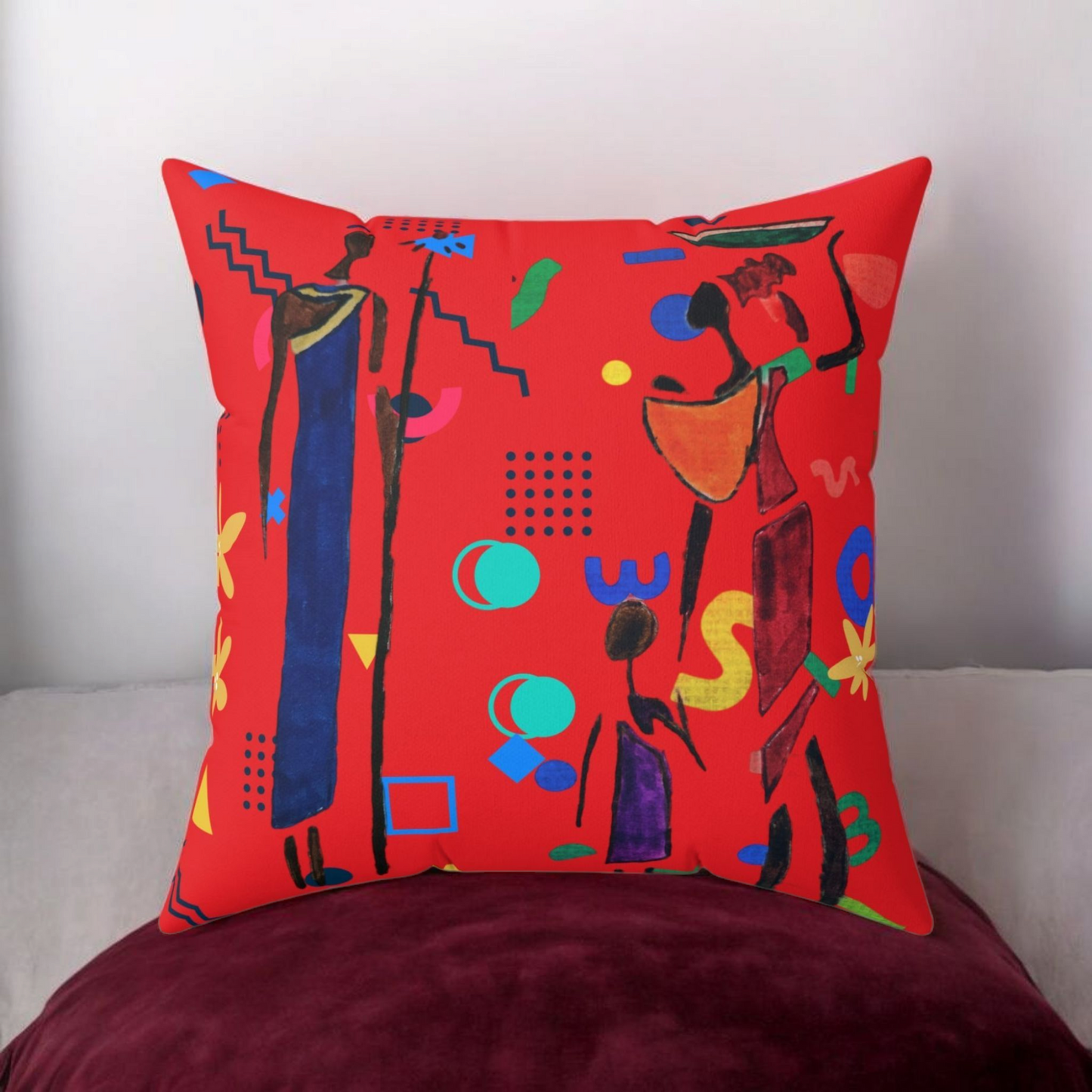 Ethnic Family Doodle Spun Polyester Square Pillow - Handcrafted Home Decor