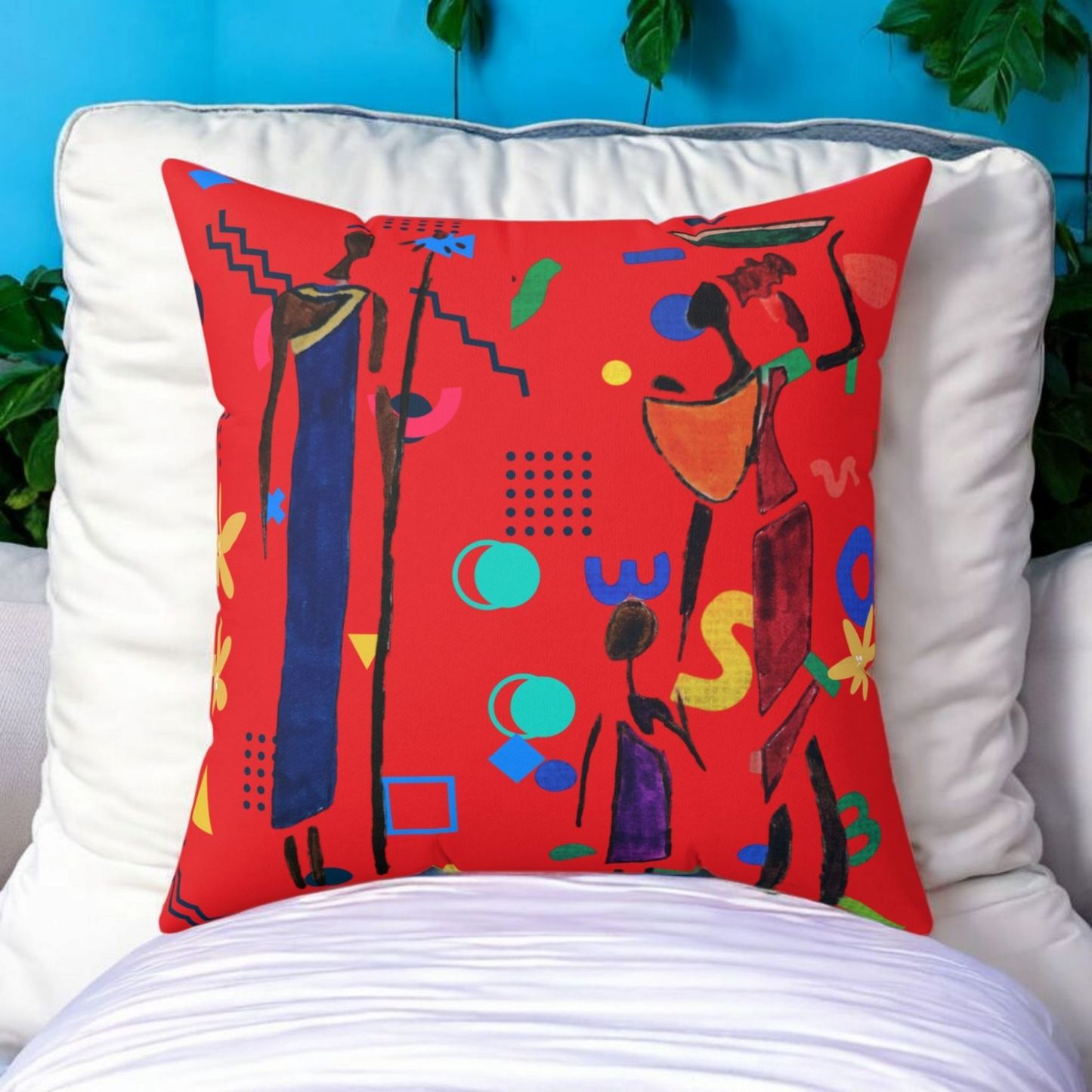 Ethnic Family Doodle Spun Polyester Square Pillow - Handcrafted Home Decor