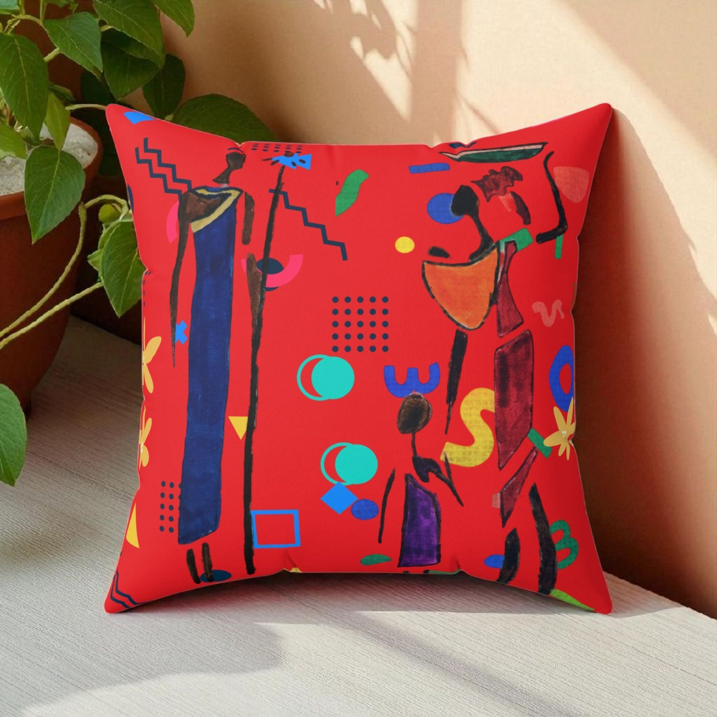 Ethnic Family Doodle Spun Polyester Square Pillow - Handcrafted Home Decor