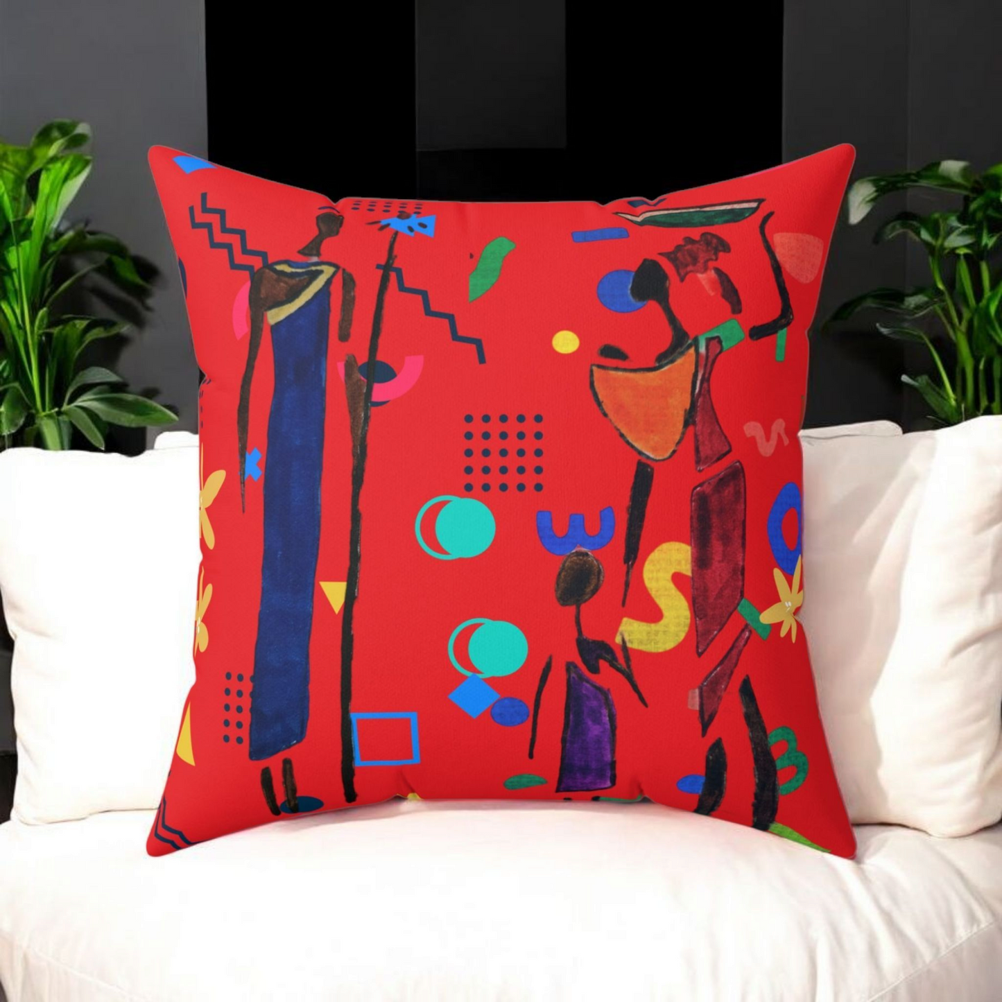Ethnic Family Doodle Spun Polyester Square Pillow - Handcrafted Home Decor