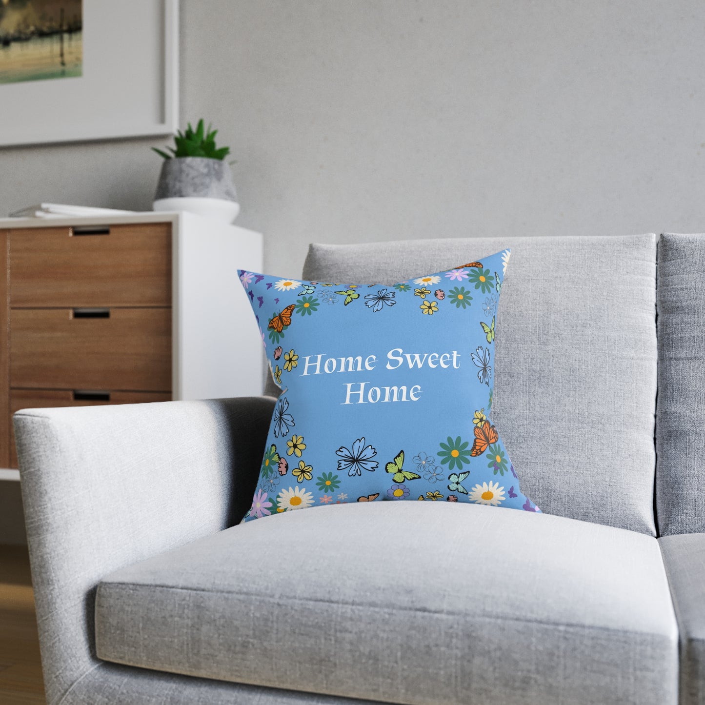 Floral Home Sweet Home Square Pillow - Cozy Decor for Living Room & Bedroom