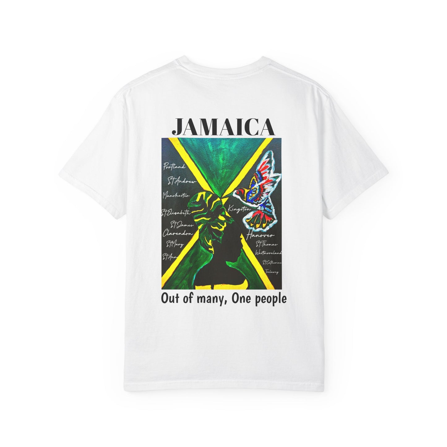 Handcrafted Jamaican Flag Art Graphic Tee, Unisex Garment-Dyed T-shirt