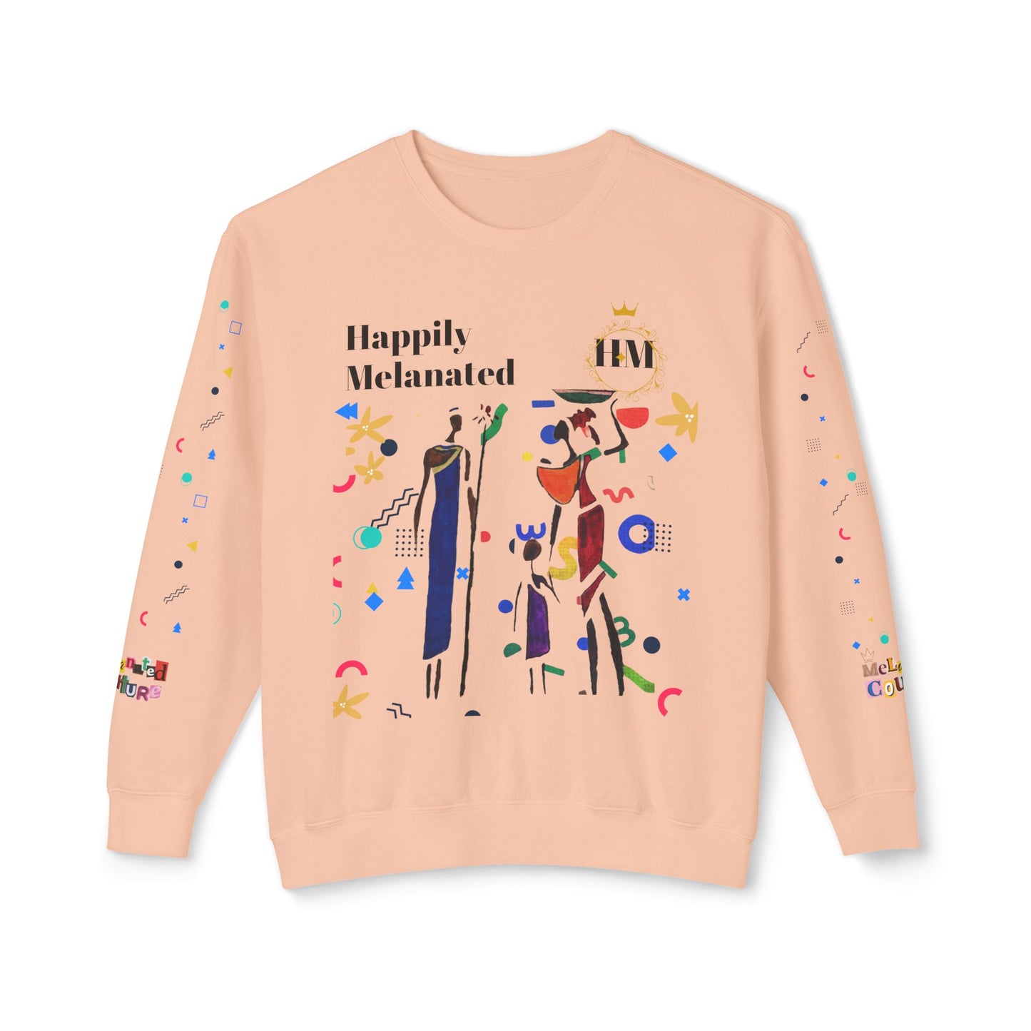 Bold Ethnic Unisex Light Weight Crewneck, Hand-drawn Tribal Family Doodle Design