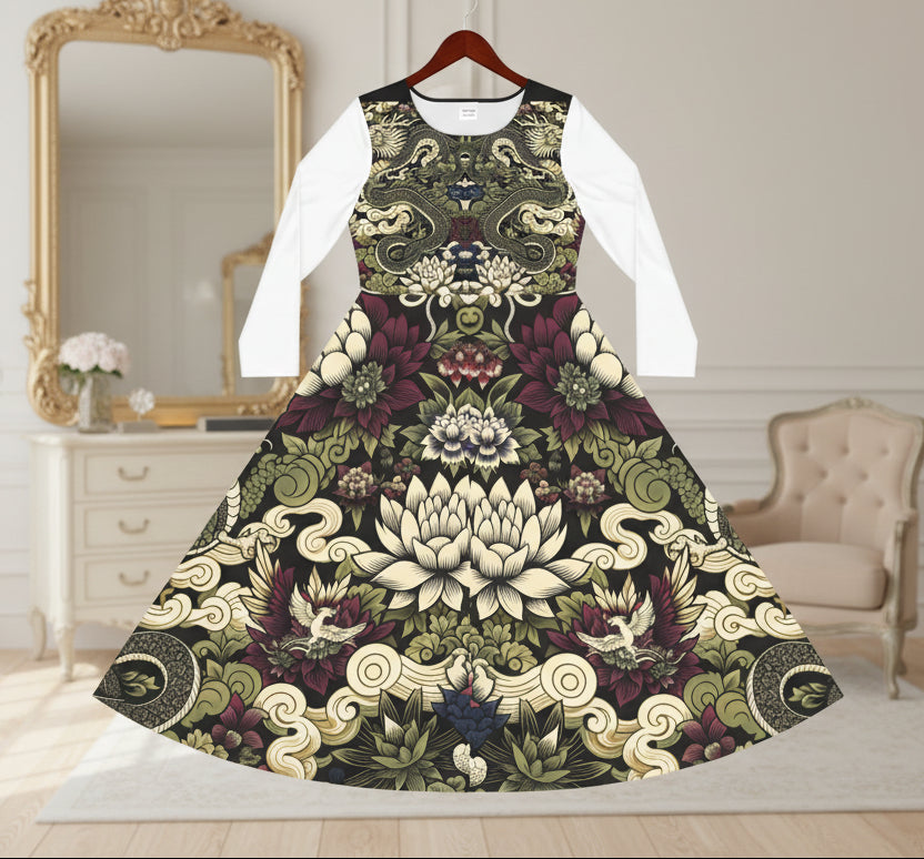 Floral Print Long Sleeve Dance Dress, Perfect for Parties, Dance Recitals, Spring Celebrations