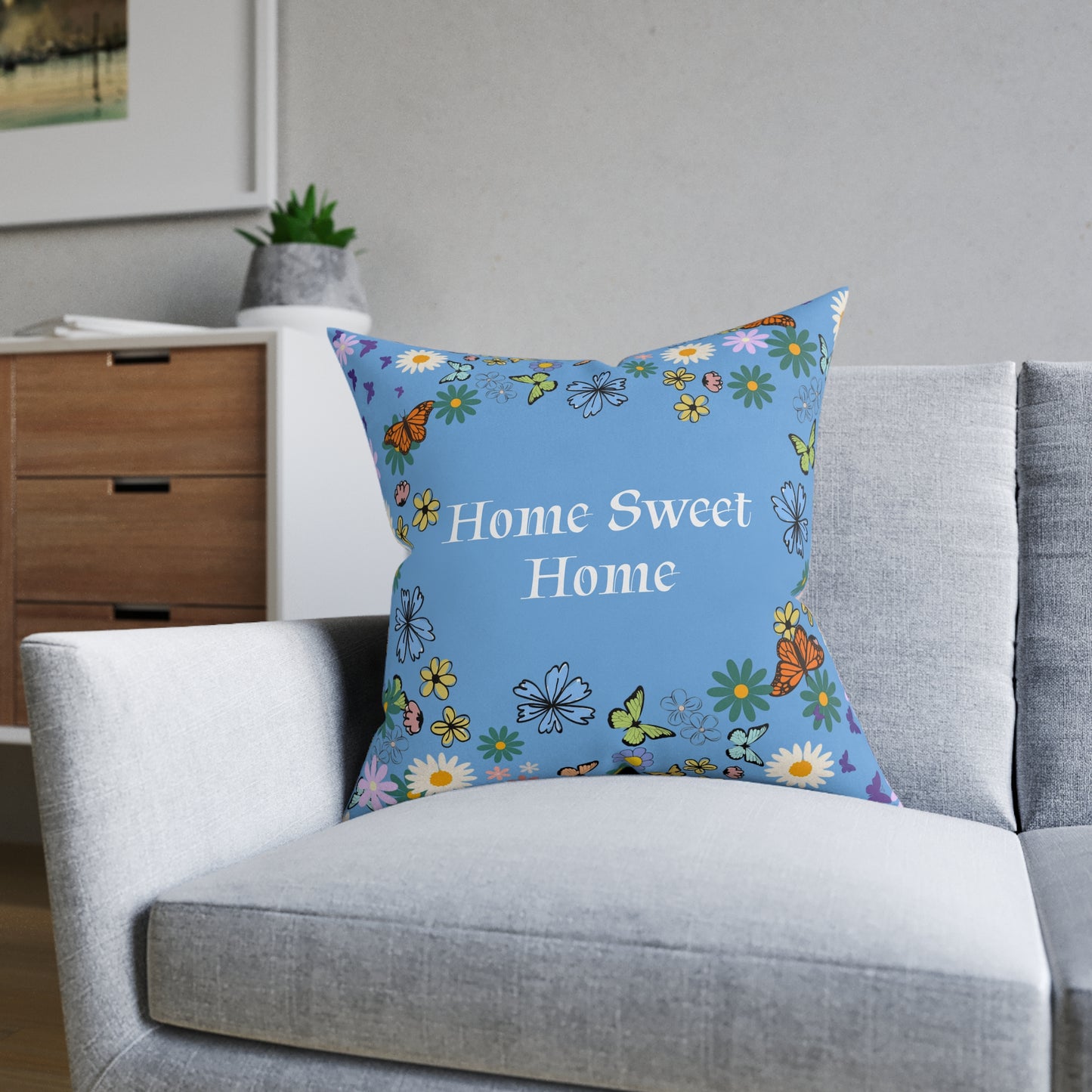 Floral Home Sweet Home Square Pillow - Cozy Decor for Living Room & Bedroom