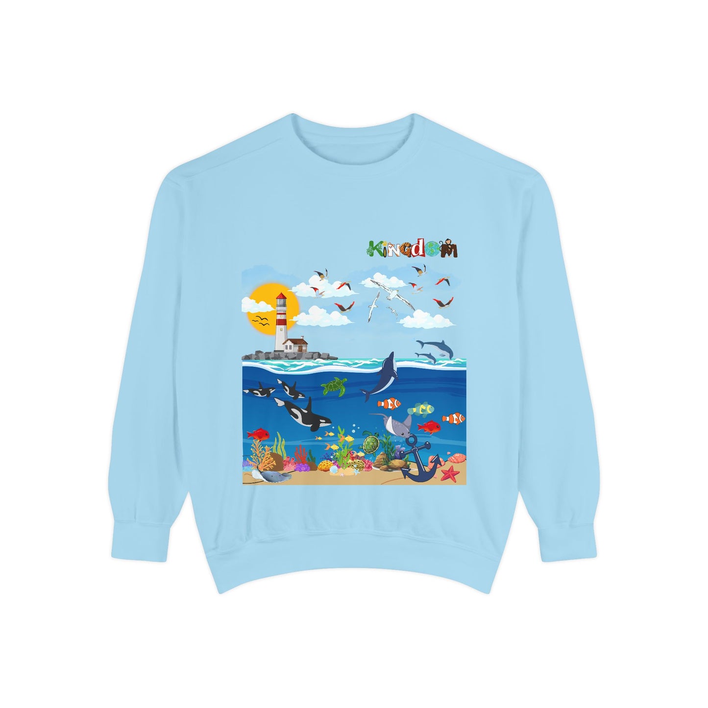 Nautical Dolphins Graphic Sweatshirt, Ocean Life Garment-Dye Jumper, Unisex Crewneck