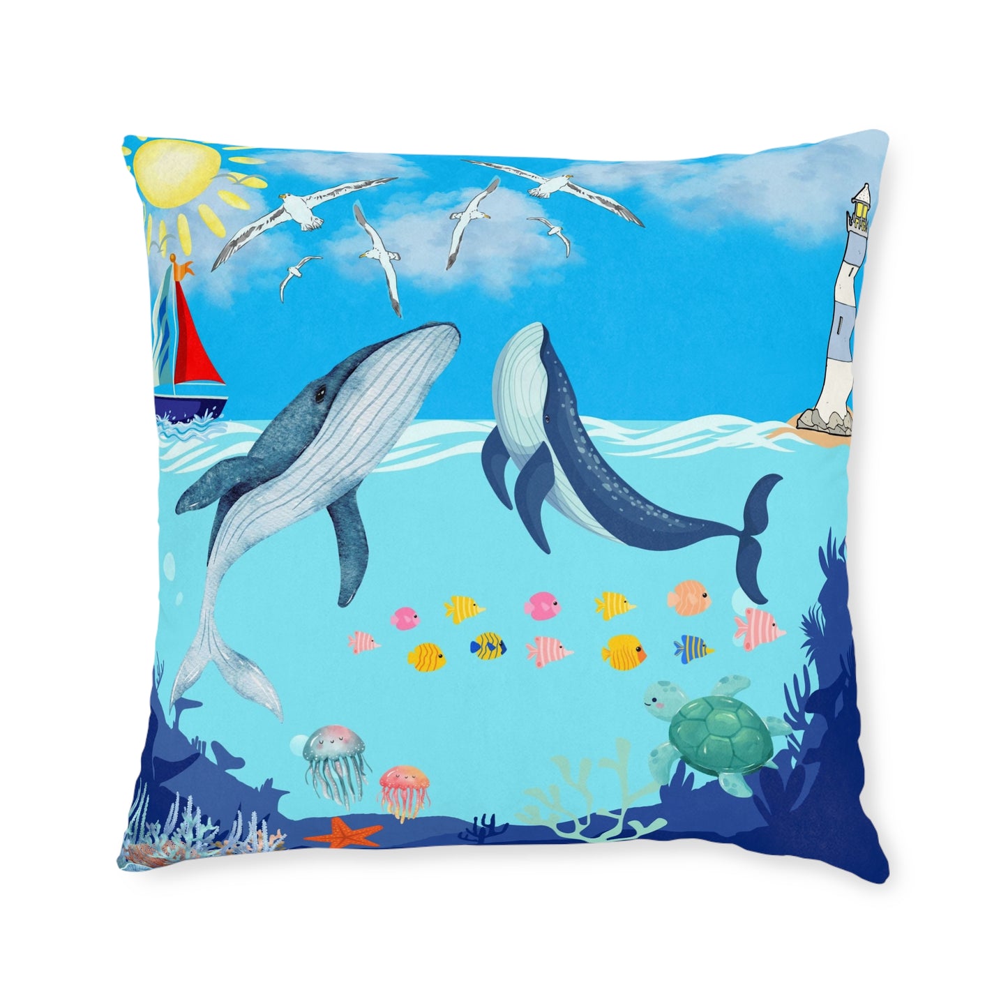 Whale Adventure Square Pillow – Coastal Home Decor