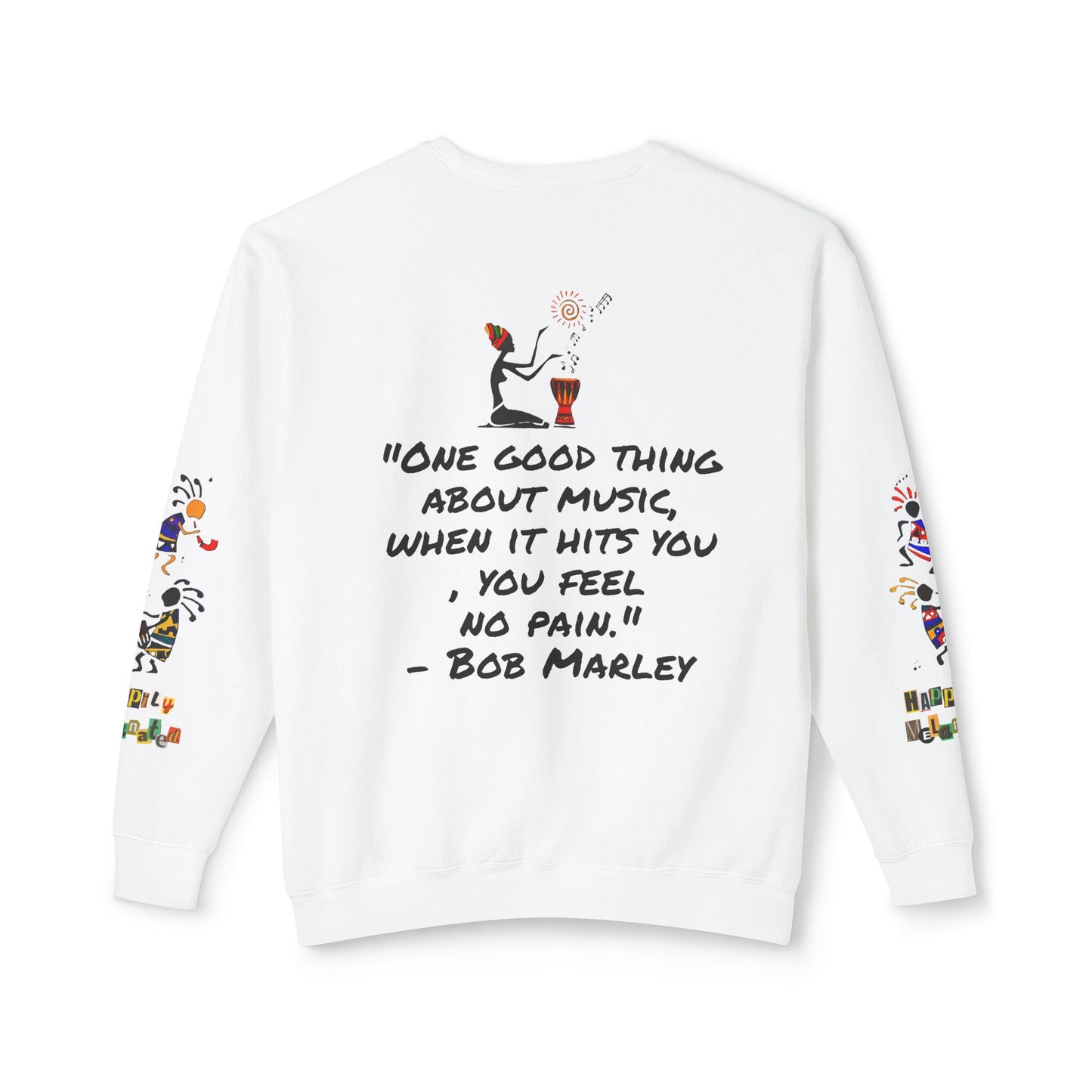 Hand-Drawn Afro Music Graphic Sweatshirt - Unisex Lightweight Crewneck