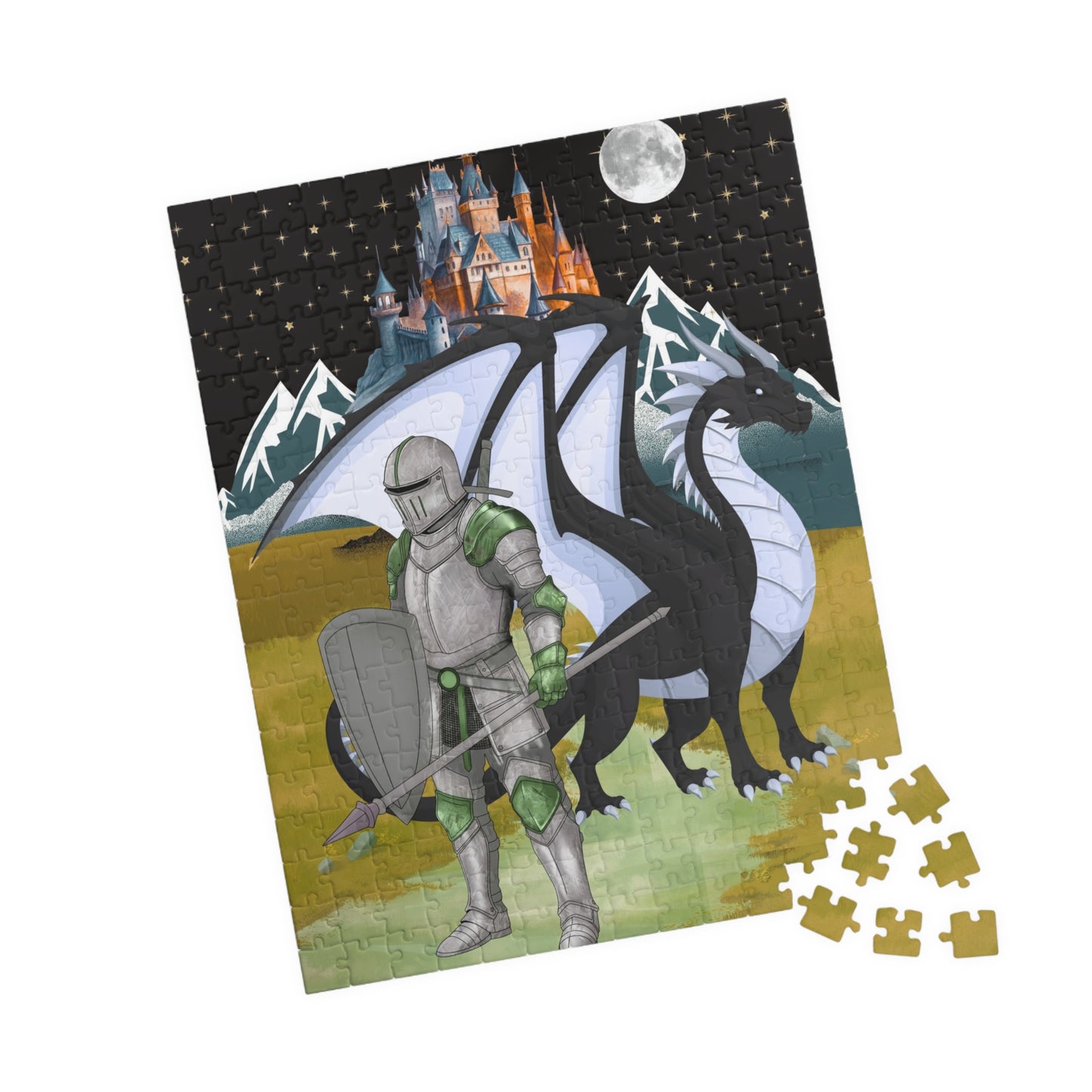 Fantasy Knight Puzzle, Enchanting Jigsaw Puzzle, Dragon-Themed Puzzle