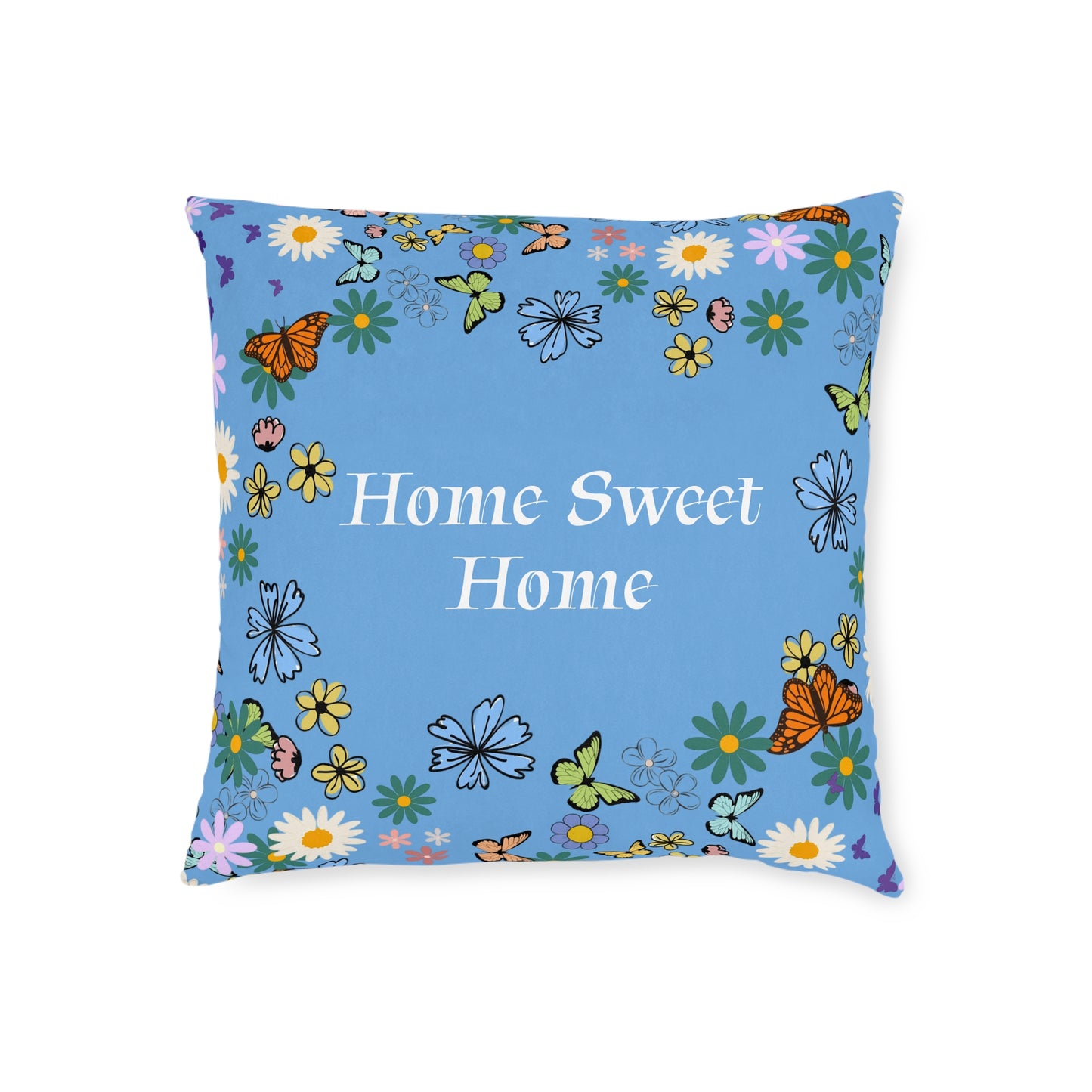 Floral Home Sweet Home Square Pillow - Cozy Decor for Living Room & Bedroom