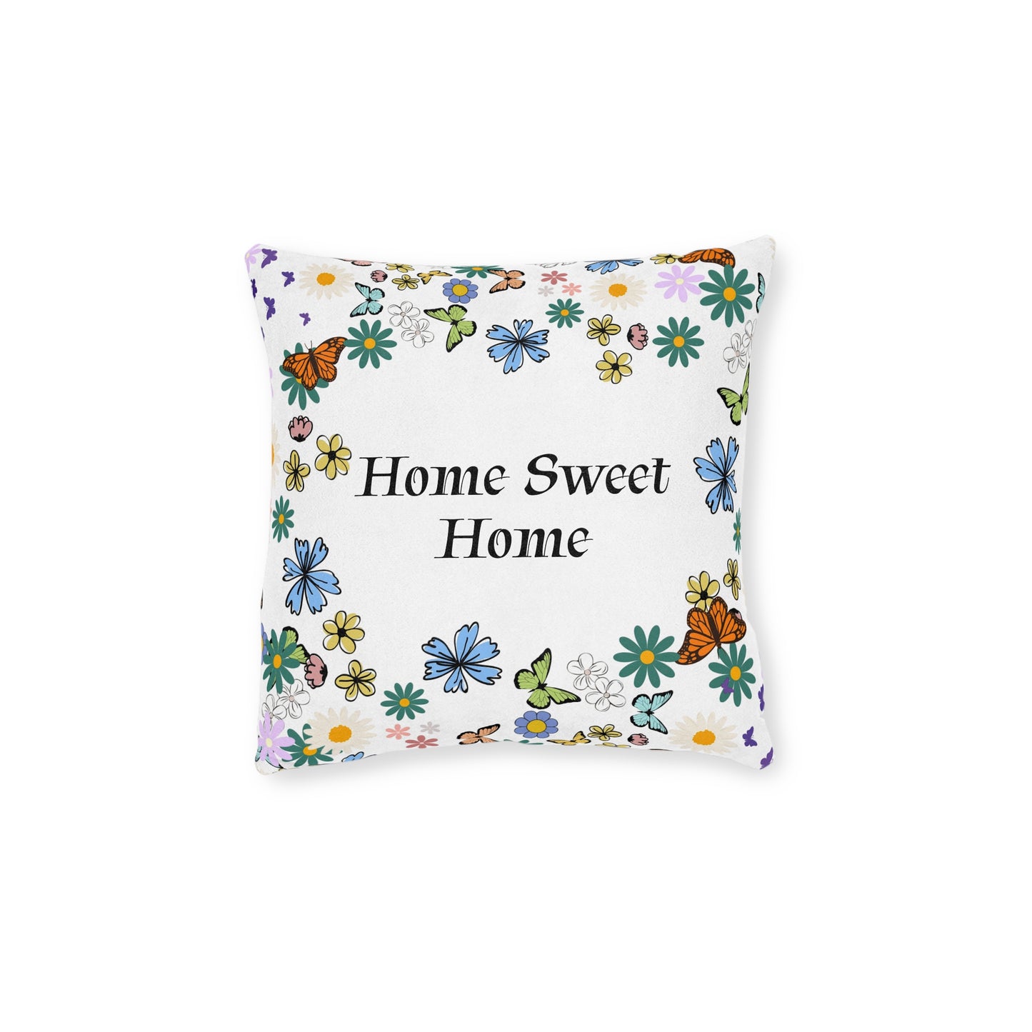 Floral Home Sweet Home Square Pillow - Cozy Decor for Living Room & Bedroom
