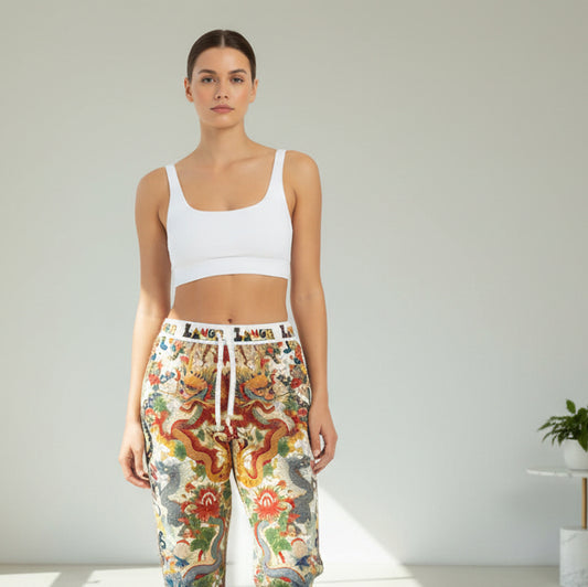 Vibrant Floral Dragon Print Athletic Joggers, Comfortable Unisex Sweatpants