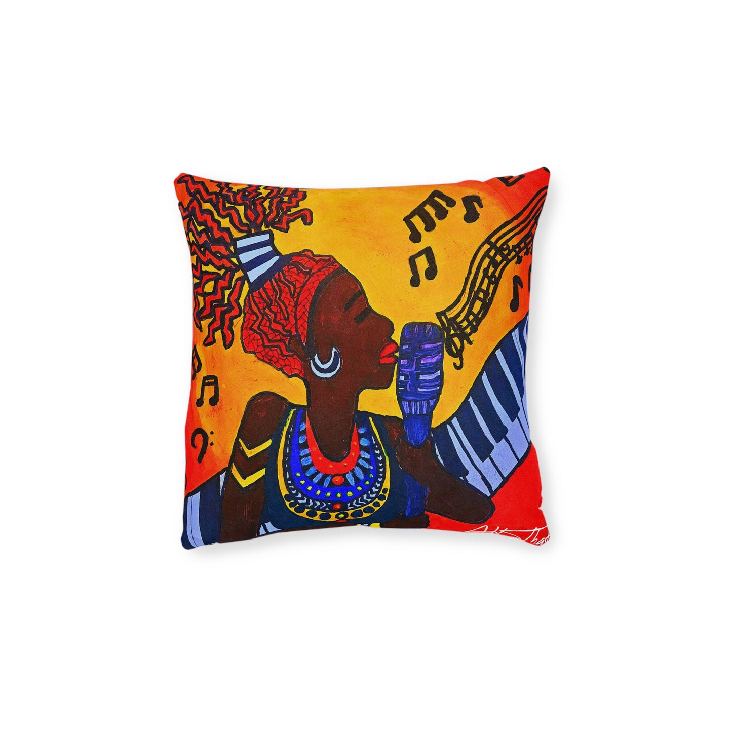 Musical Vibes Square Pillow | Colorful African American Art | Home Decor & Gifts