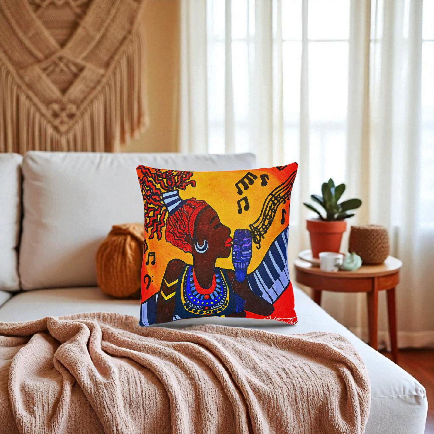 Musical Vibes Square Pillow | Colorful African American Art | Home Decor & Gifts