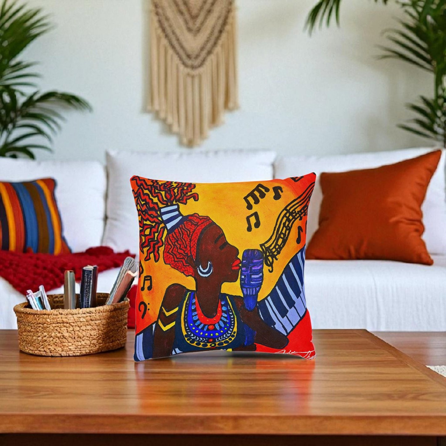 Musical Vibes Square Pillow | Colorful African American Art | Home Decor & Gifts