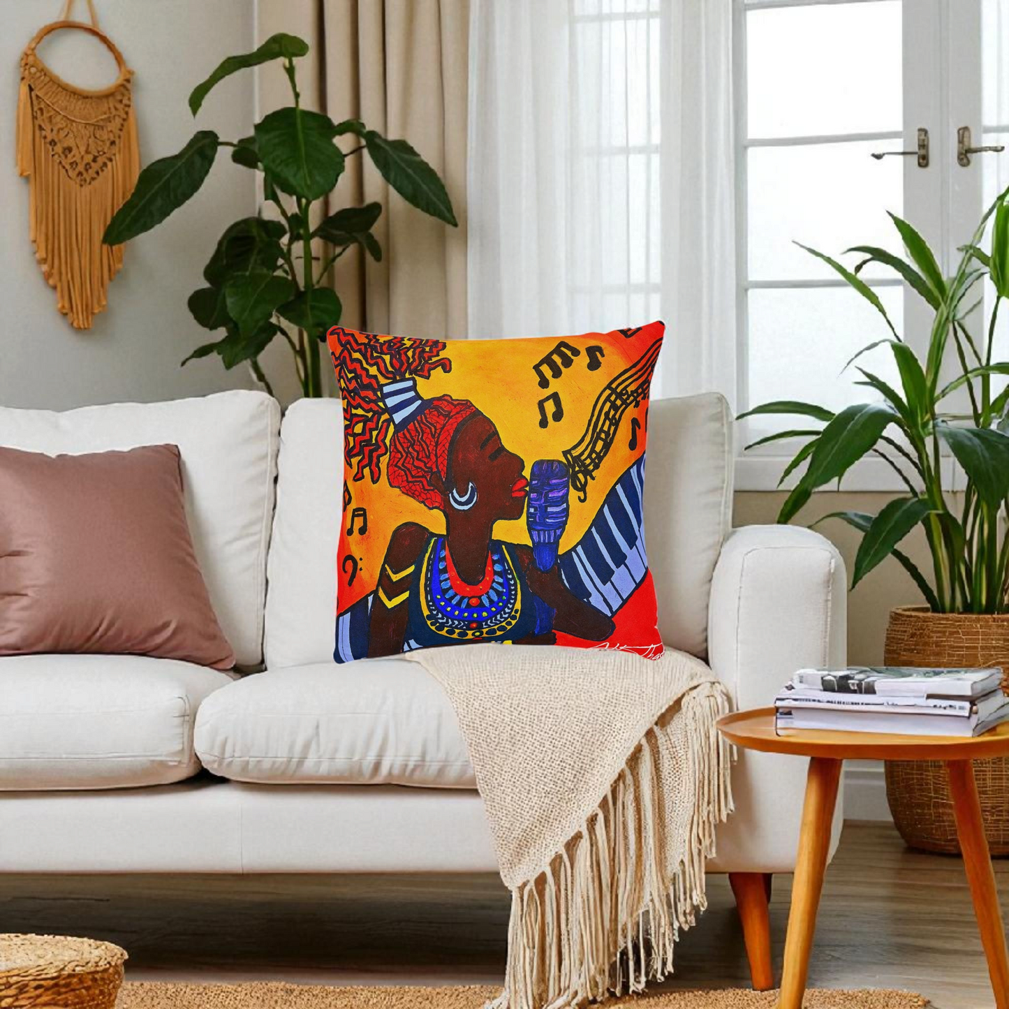 Musical Vibes Square Pillow | Colorful African American Art | Home Decor & Gifts