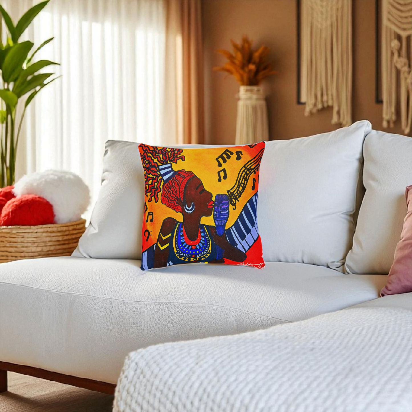Musical Vibes Square Pillow | Colorful African American Art | Home Decor & Gifts